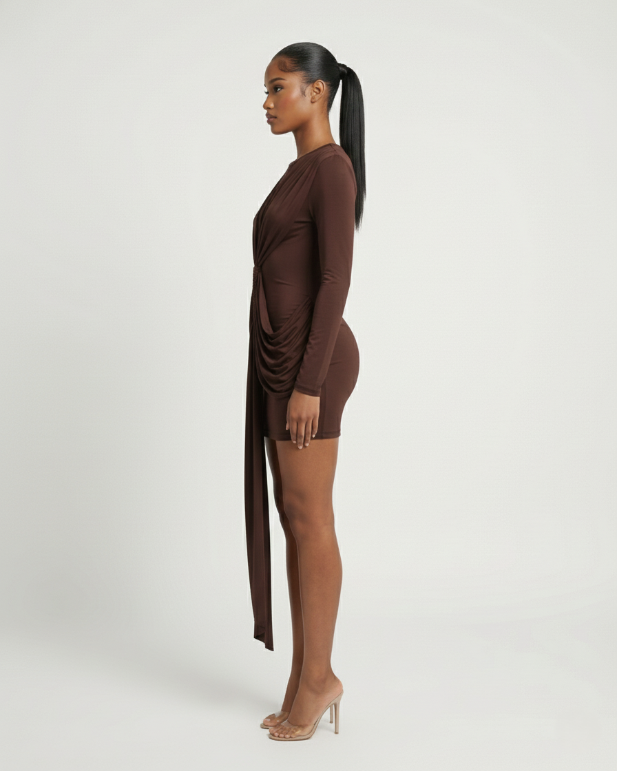 ORIYA Front Knot Long-Sleeve Mini Dress
