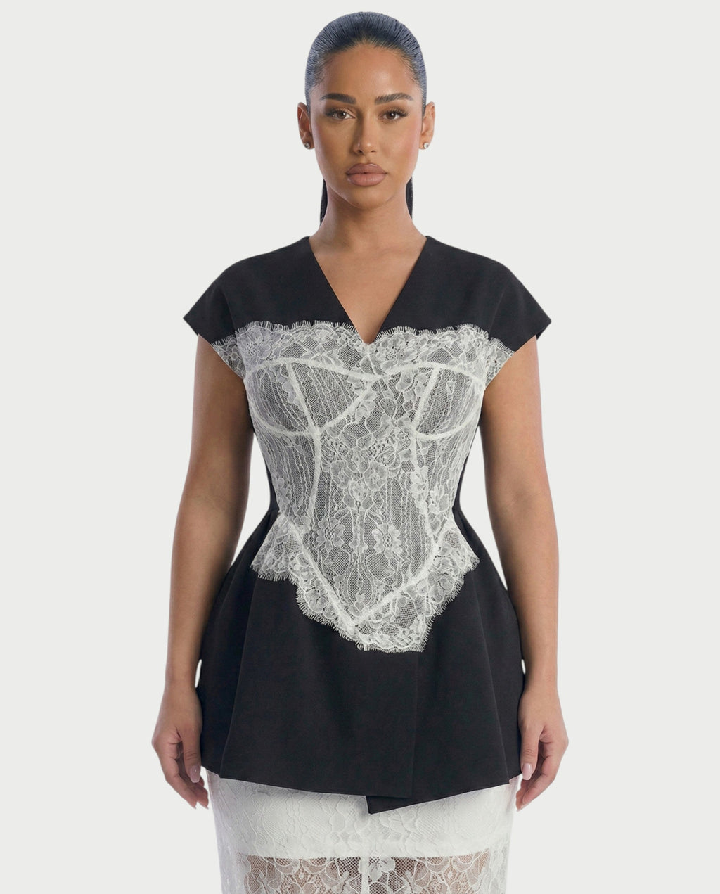 ELVIA Lace Corset Top & Sheer Lace Maxi Skirt Set