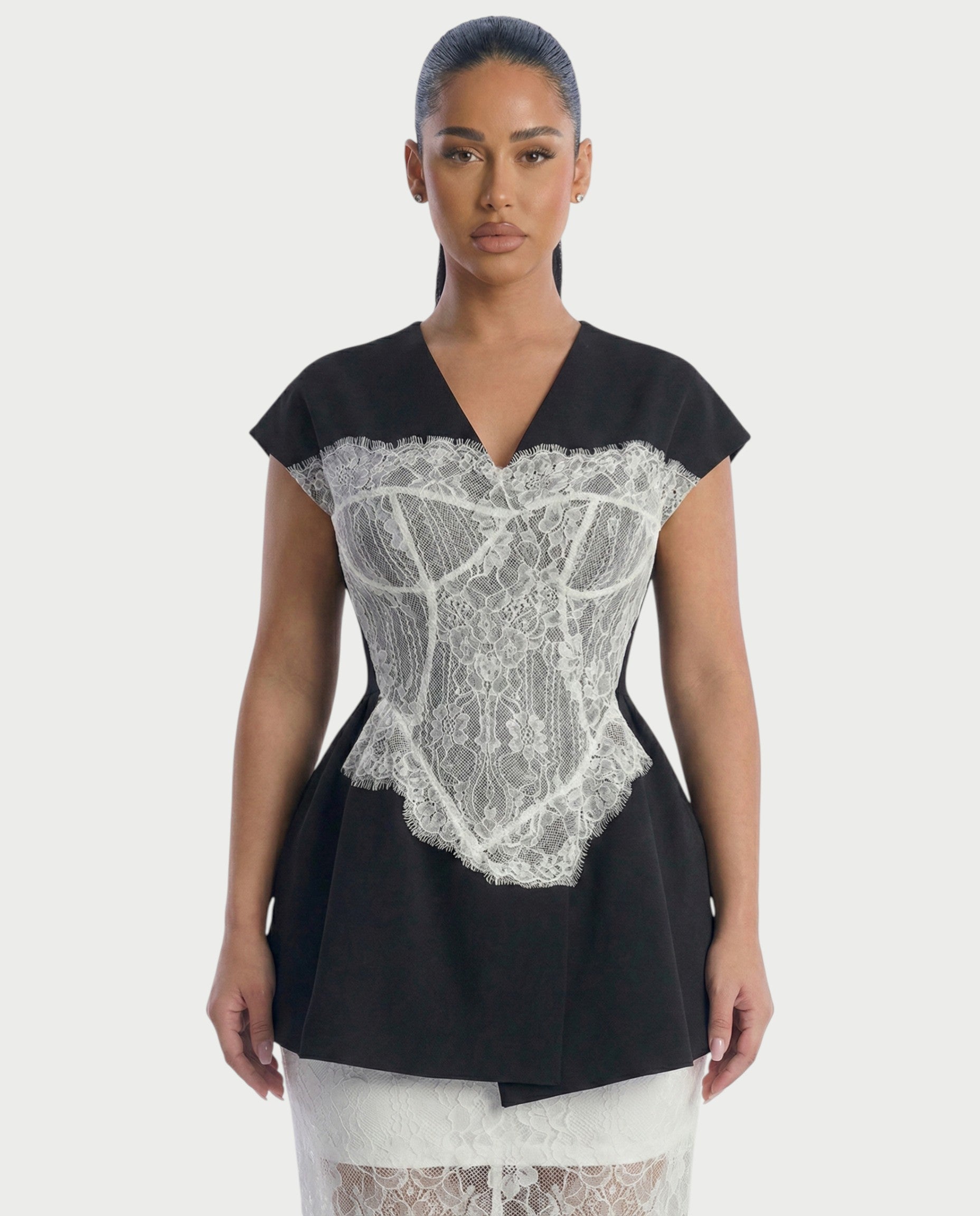 ELVIA Lace Corset Top & Sheer Lace Maxi Skirt Set
