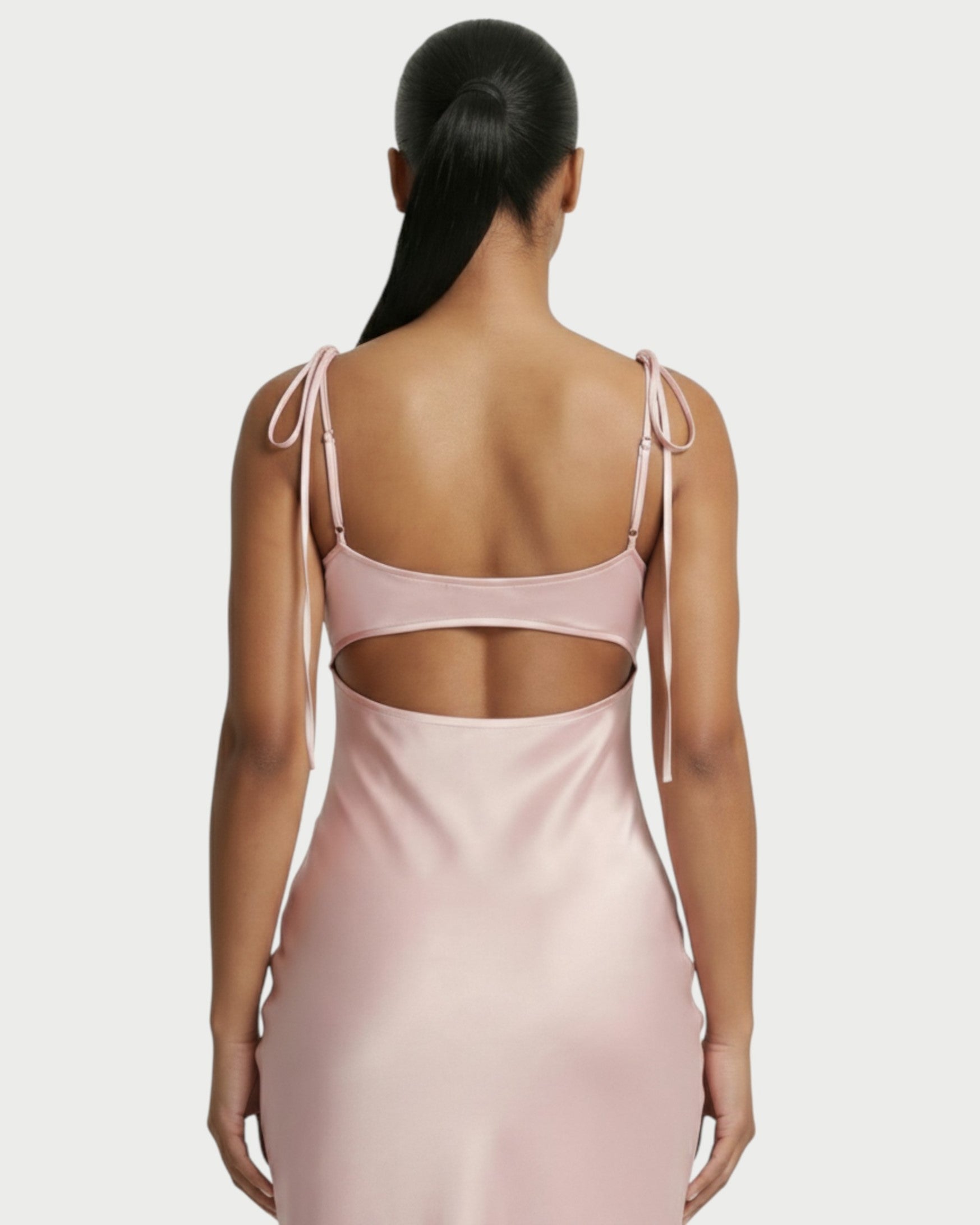 ZORINE Tie-Front Satin Slip Midi Dress