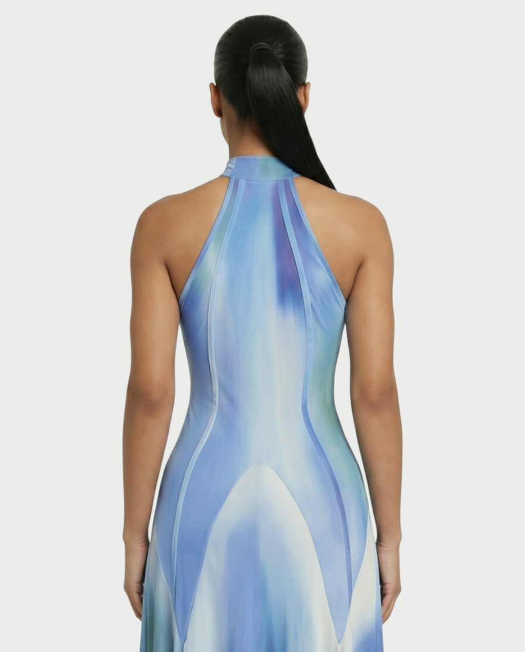 REBECCA High Neck Watercolor Maxi Dress