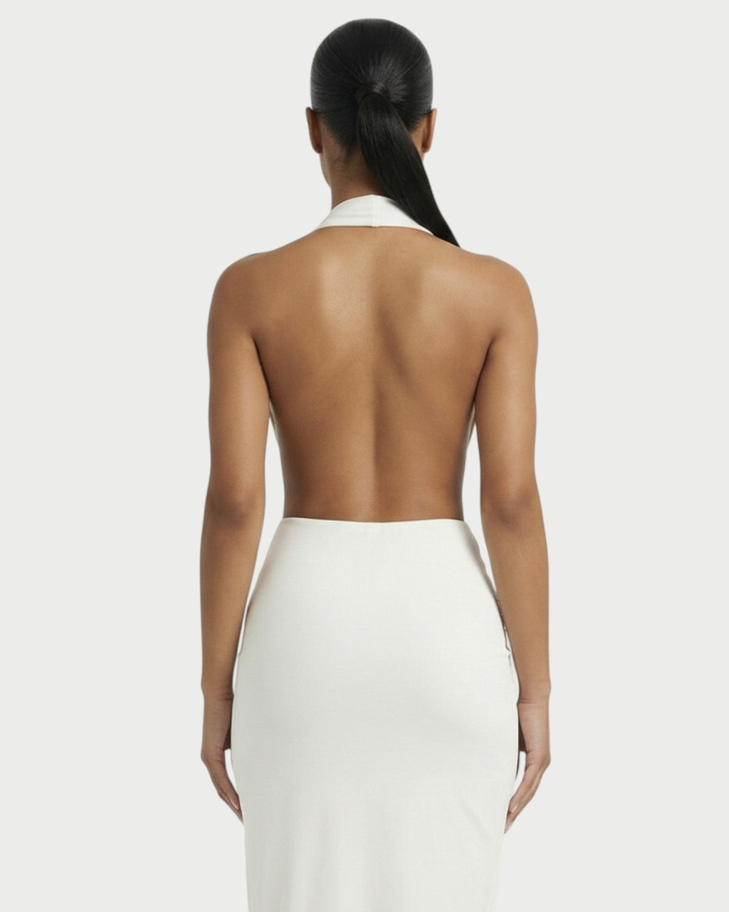 ORLAYA Deep Plunge Halter High-Slit Maxi Dress