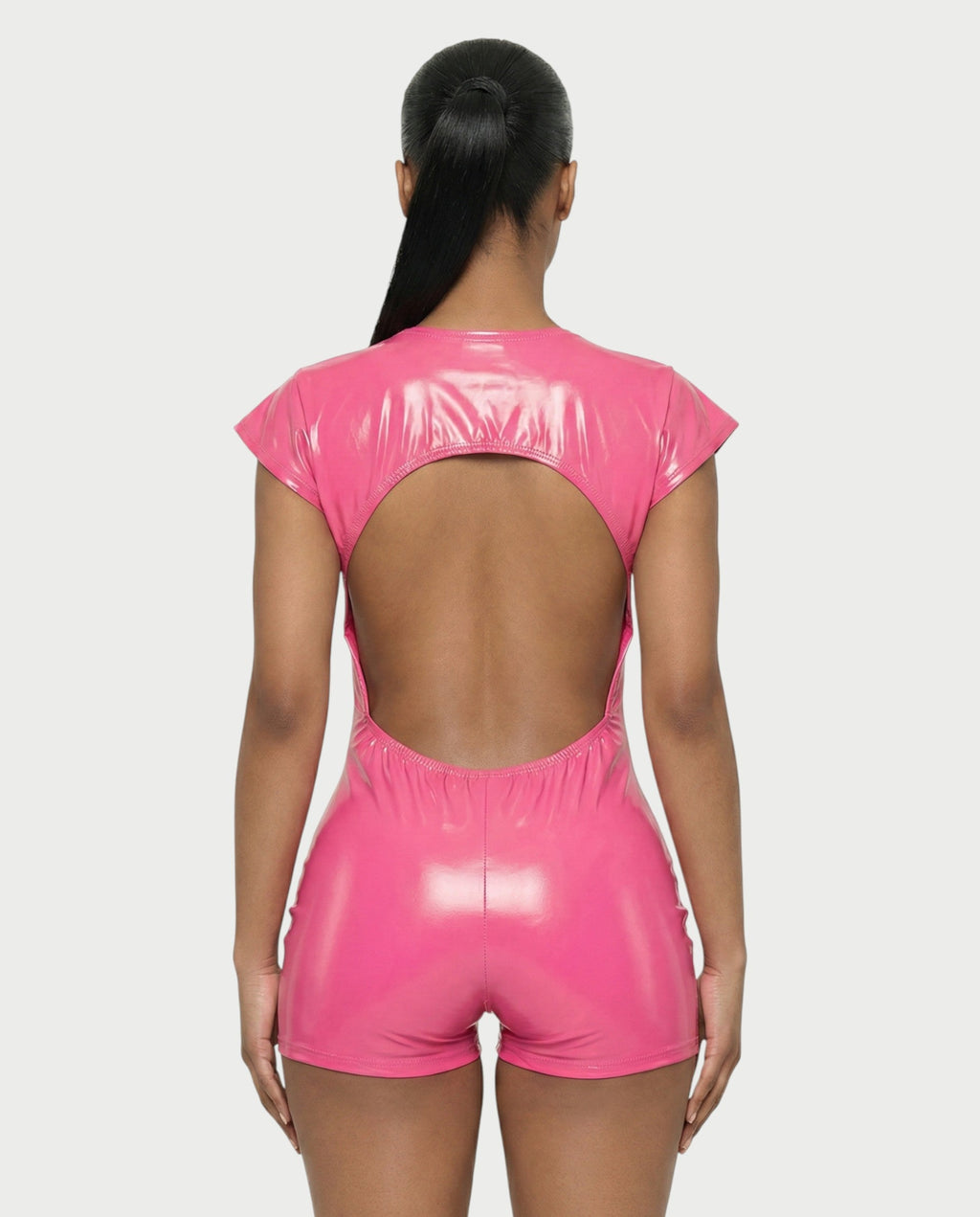 ANGELA Faux Leather Backless Romper