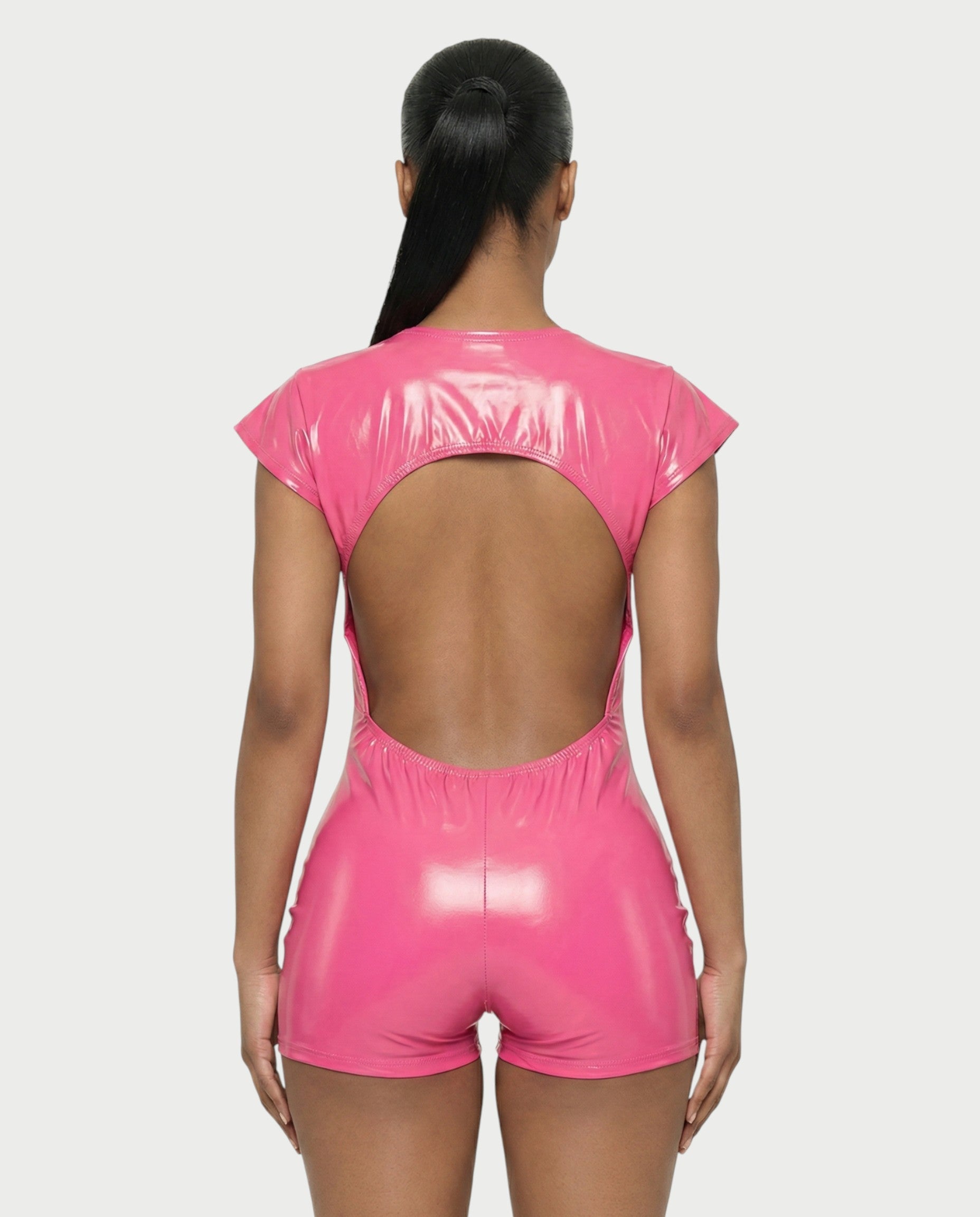 ANGELA Faux Leather Backless Romper