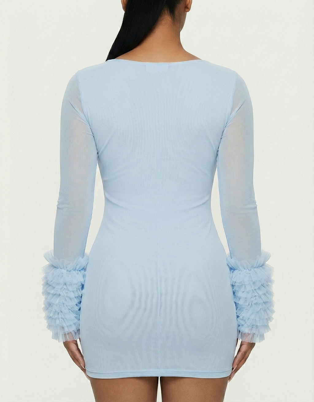 GALIENA Sheer Mesh Cutout Chiffon Cuffs Mini Dress