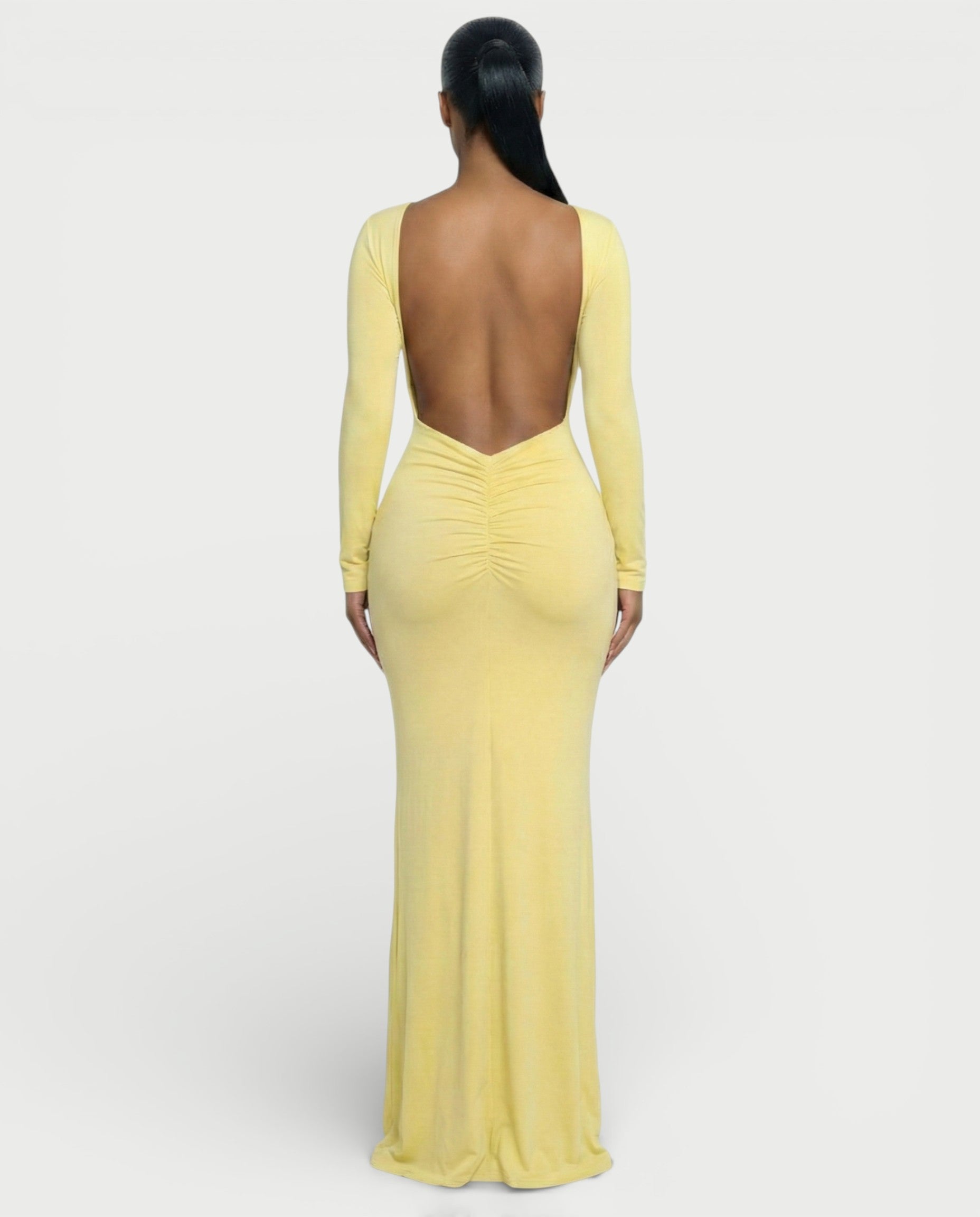 RENNA Draped Front Knot Backless Maxi Dress