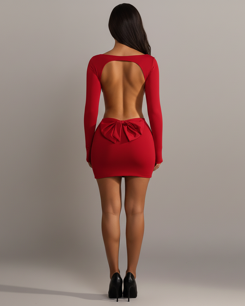 YELLA Open-Back Bow Mini Dress