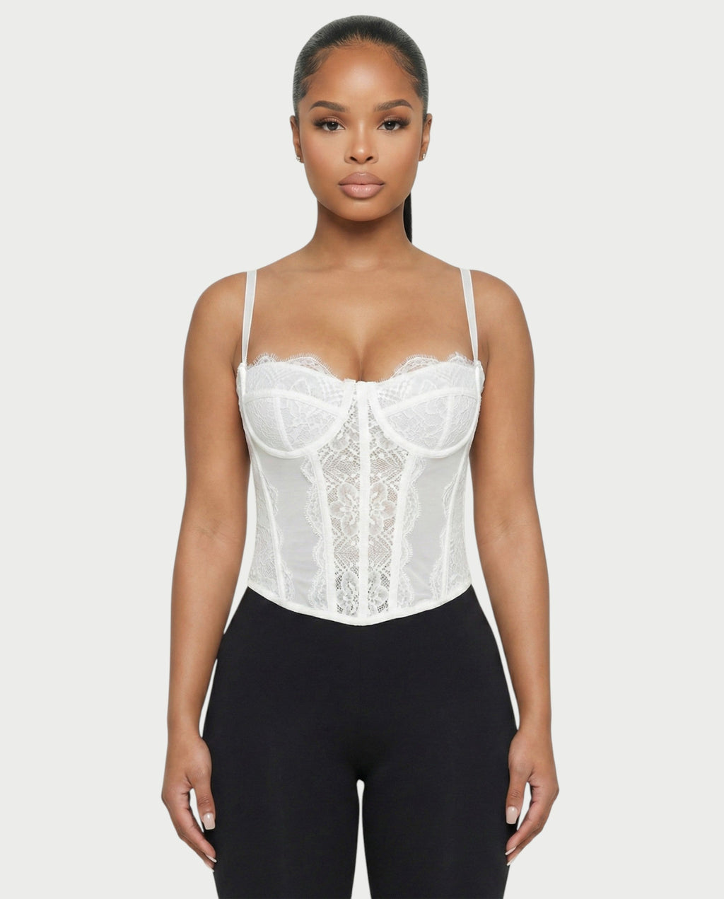 SELARA Sheer Lace Trim Boned Corset Top