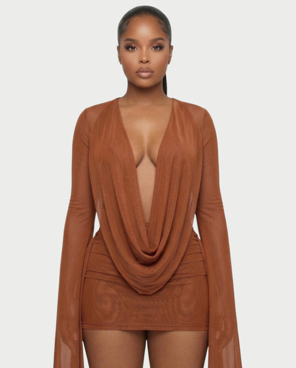 CAROL Cowl Neck Draped Mini Dress