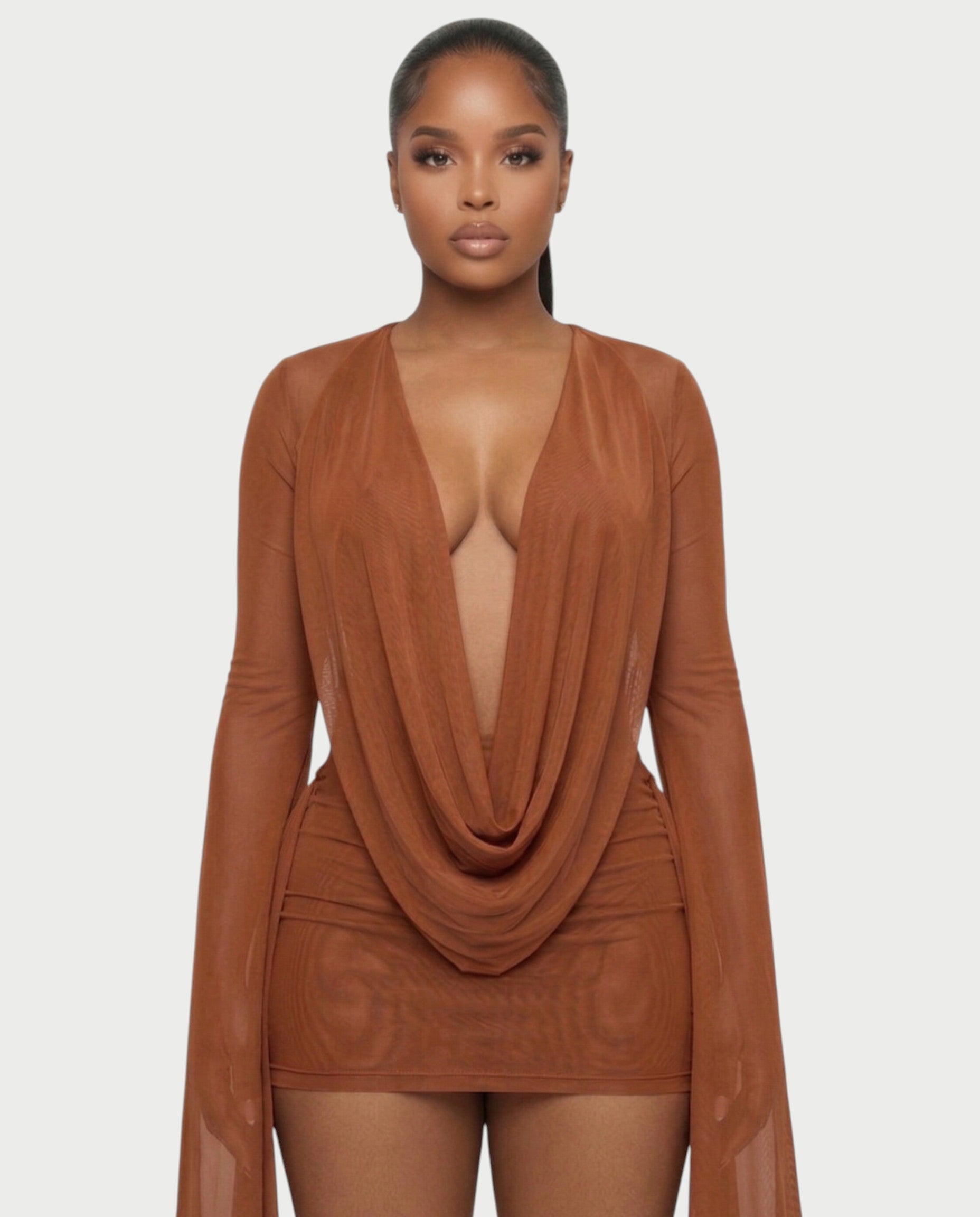 CAROL Cowl Neck Draped Mini Dress