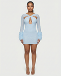GALIENA Sheer Mesh Cutout Chiffon Cuffs Mini Dress