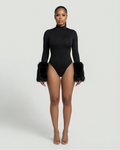 JALIYA Long-Sleeve Faux Fur Cuff Bodysuit