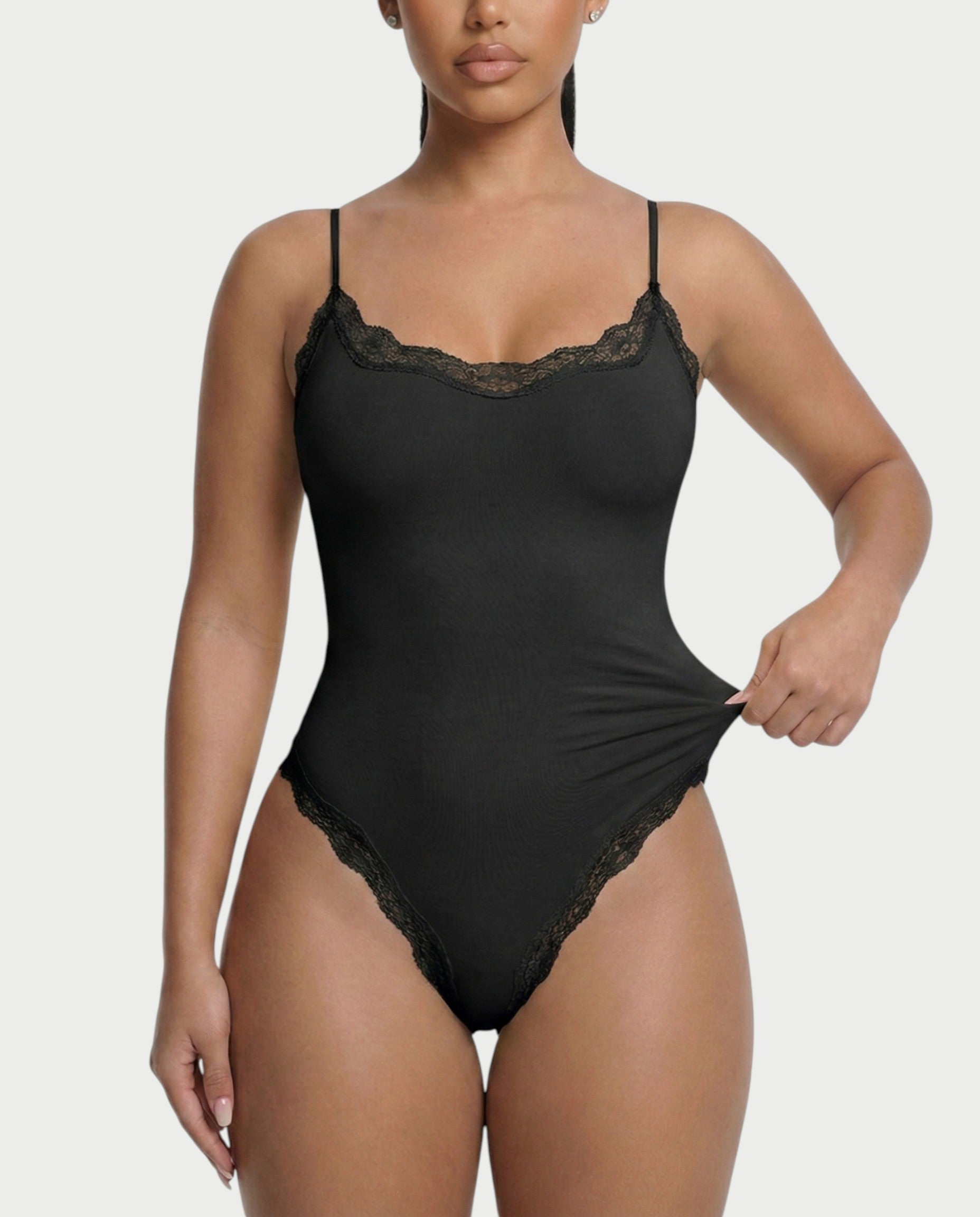 AMELYA Lace-Trim Shapewear Bodysuit