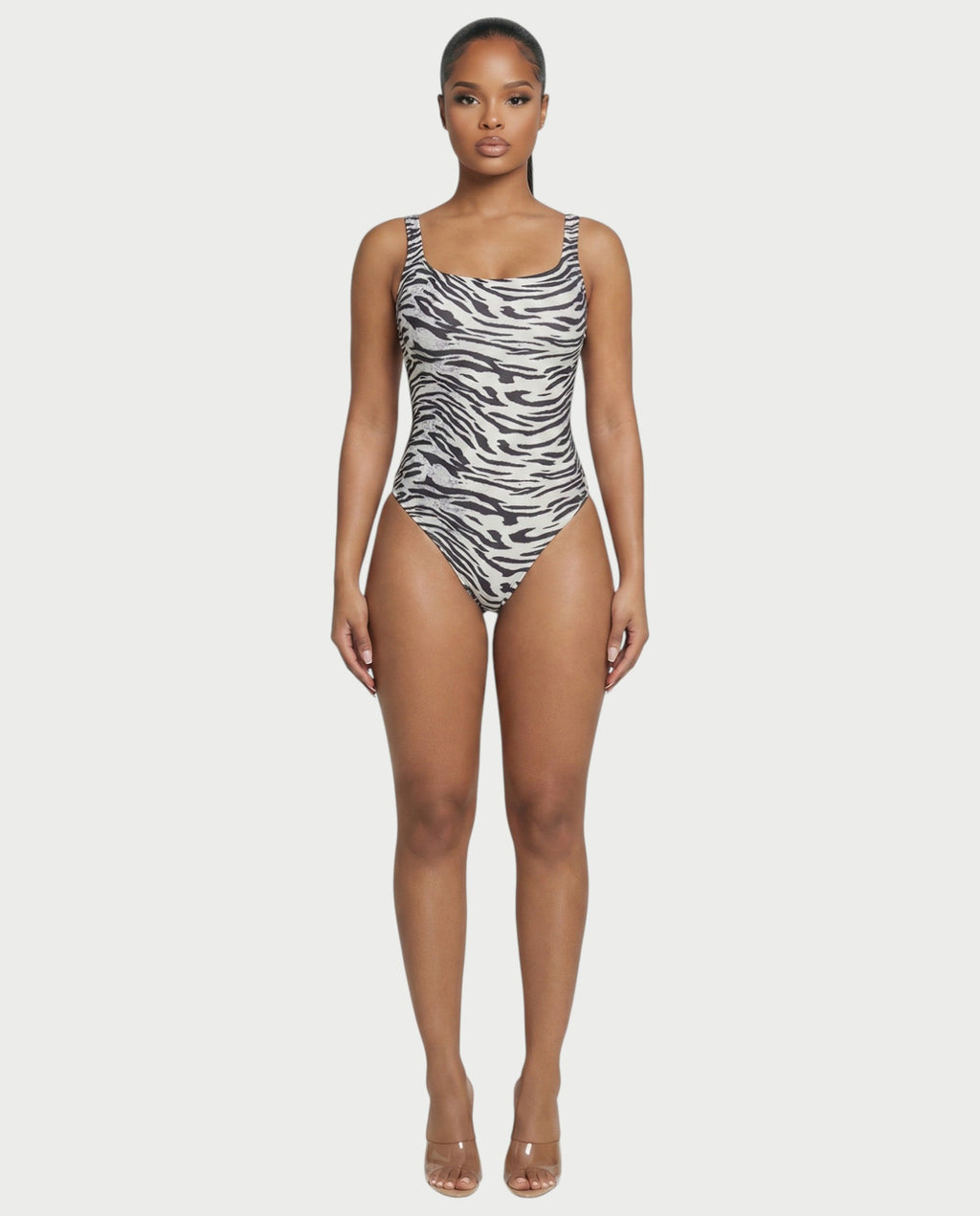 Patterned Scoop Neck Bodysuit