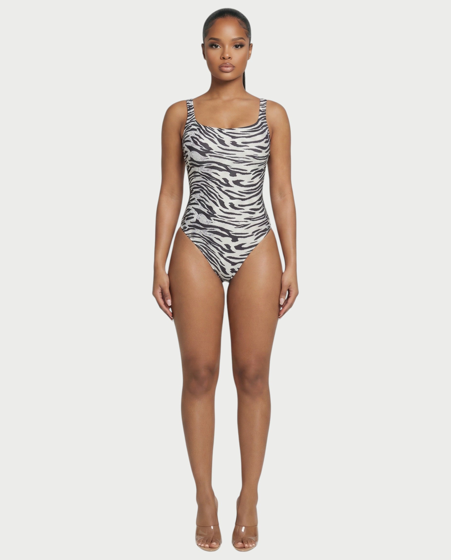 Patterned Scoop Neck Bodysuit