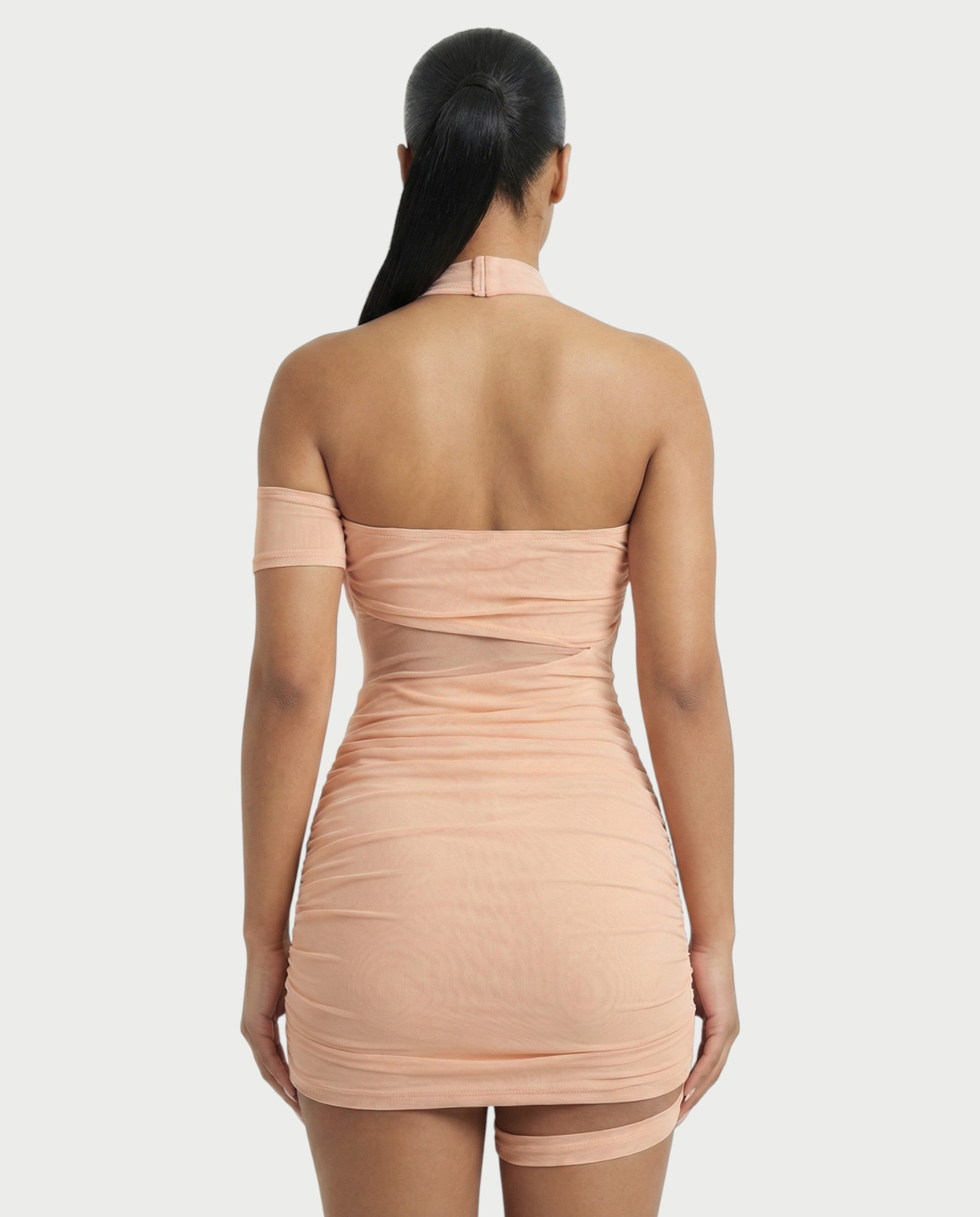 SONIA Draped Mesh Mini Dress