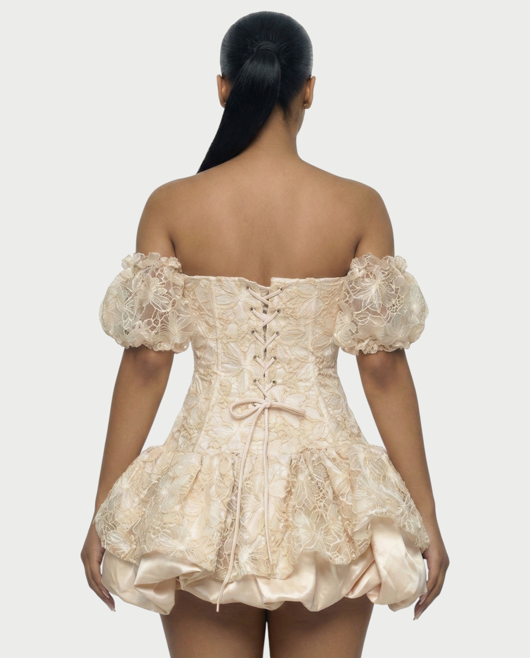 AVARINE Strapless Floral Lace Mini Dress