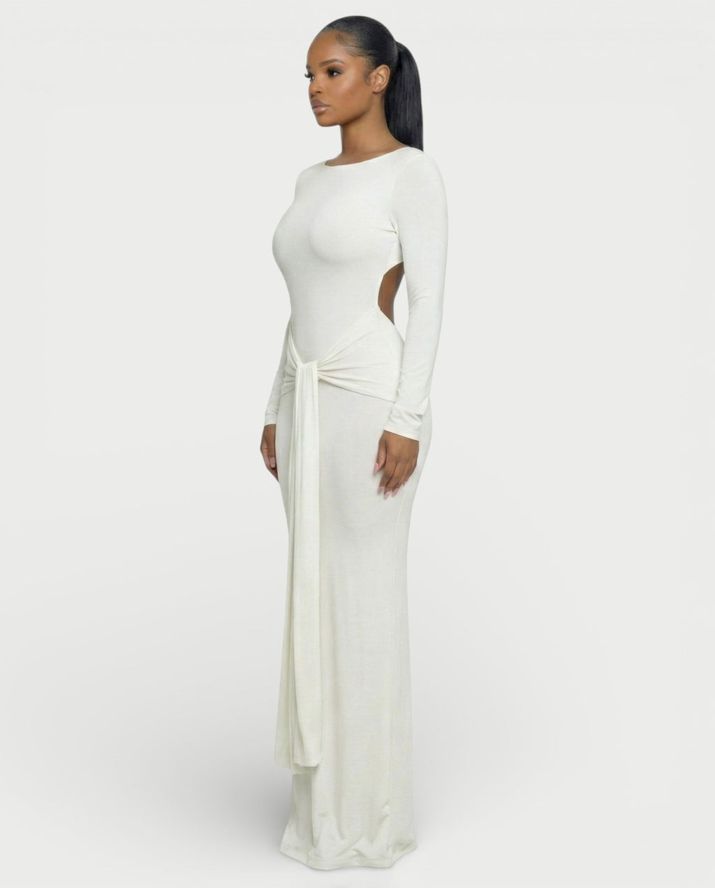 RENNA Draped Front Knot Backless Maxi Dress