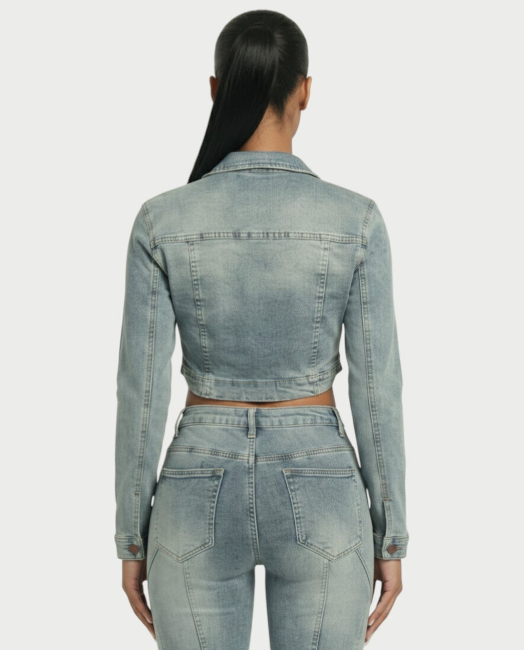 HARISHA Denim Zip-Up Top & Pants Set