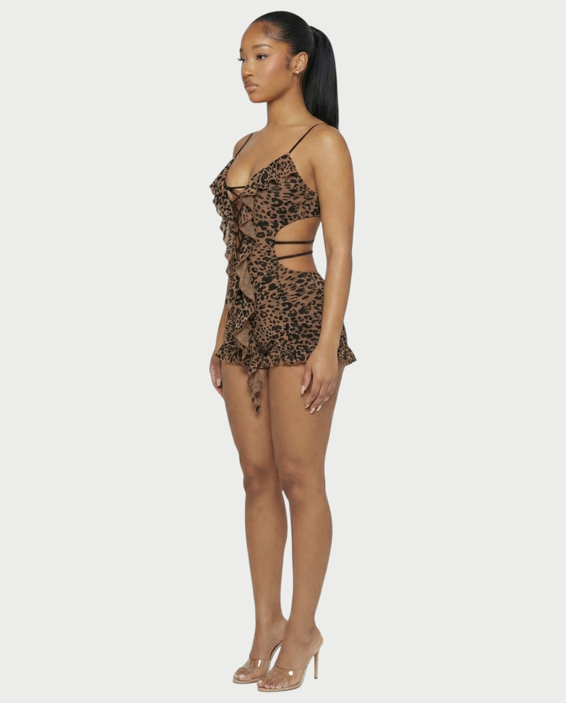 NYLA Leopard Velvet Ruffle Romper