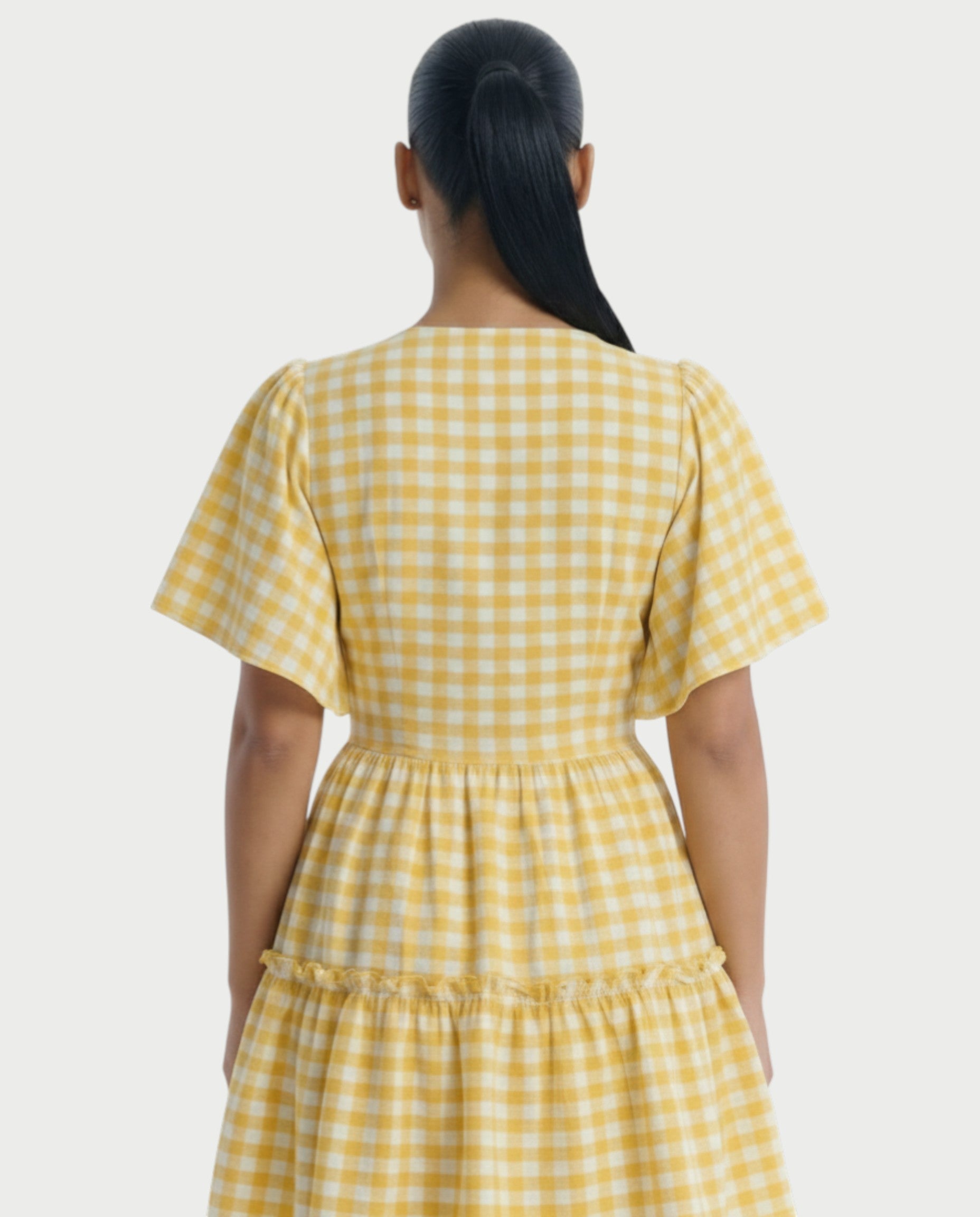 ZIVEN Gingham Flutter Sleeve Mini Dress