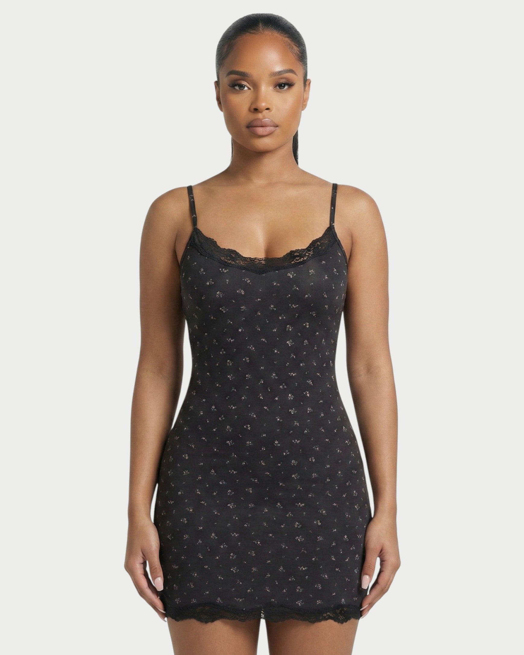 MEVAYA Lace-Trim Cami Bodycon Mini Dress