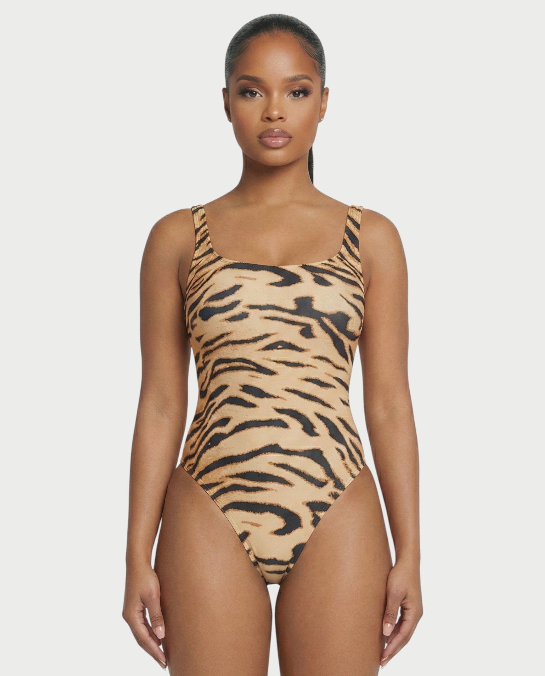 Patterned Scoop Neck Bodysuit