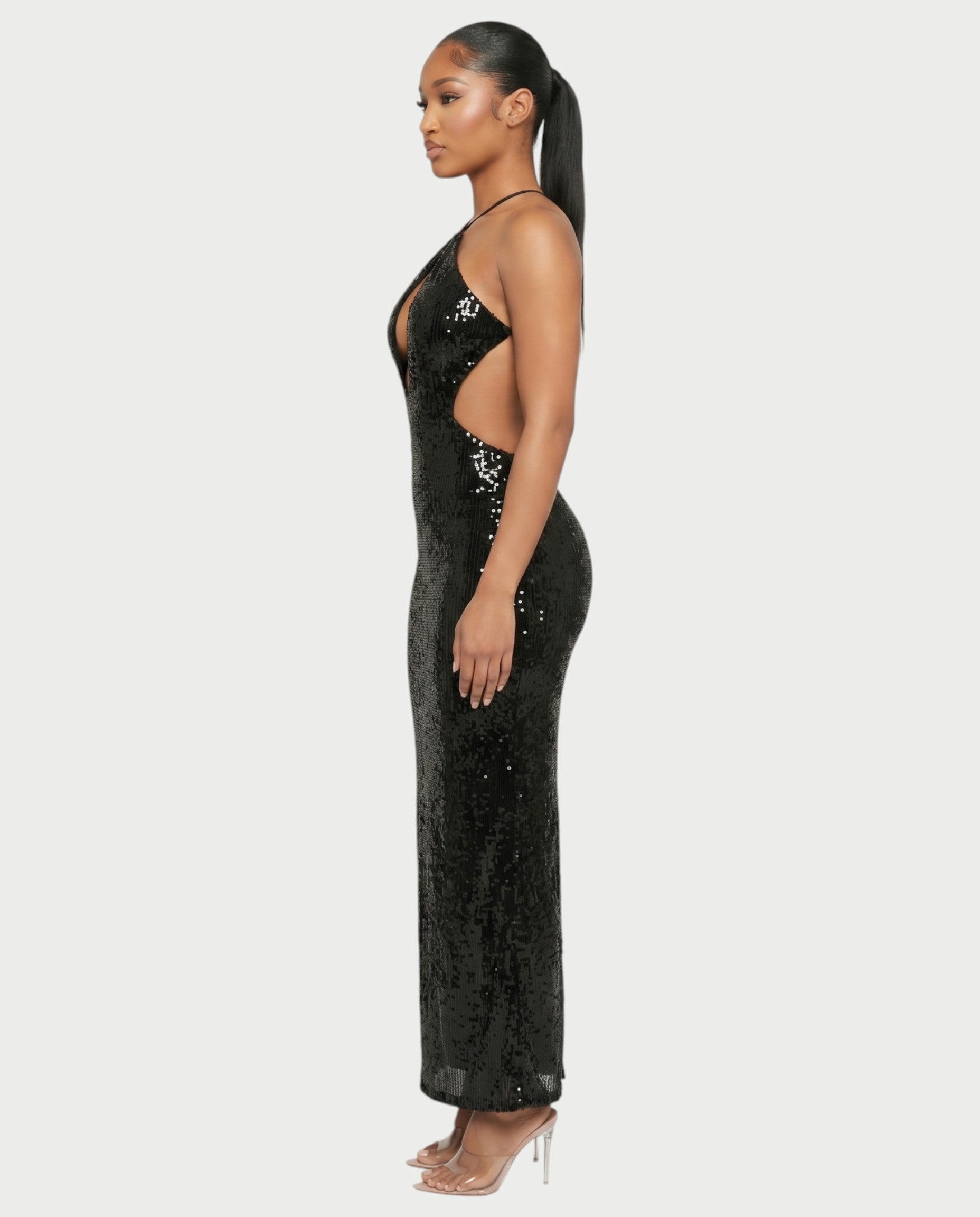 DELYA Sequin Backless Maxi Dress