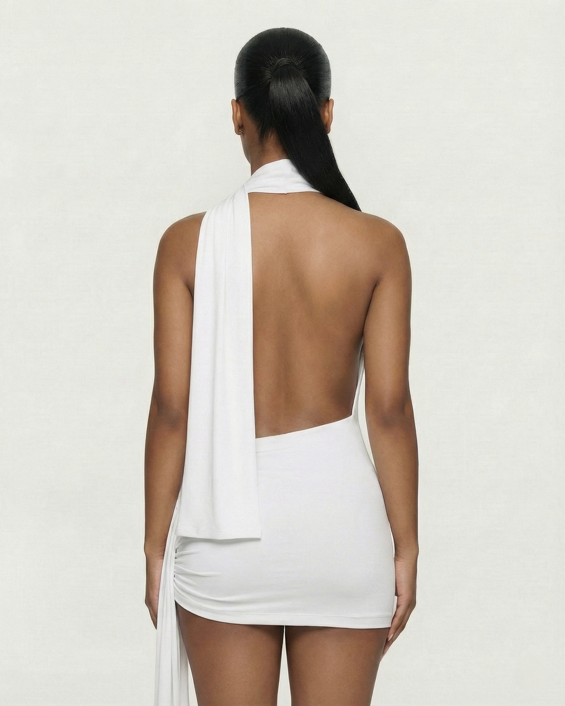 ZOLYN Halter Cut-Out Draped Mini Dress