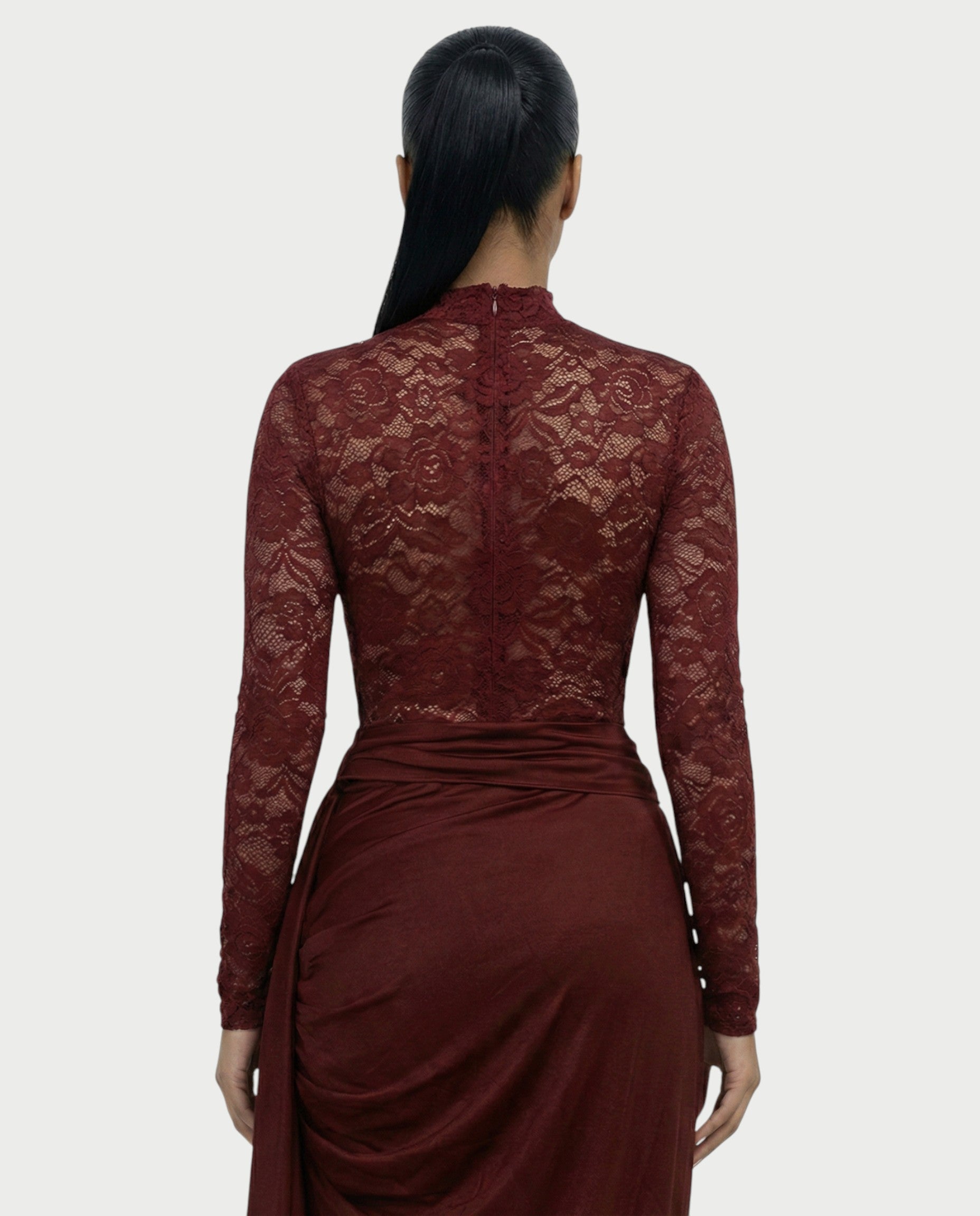 EVASYN Sheer Lace Jumpsuit & Wrap Skirt Set