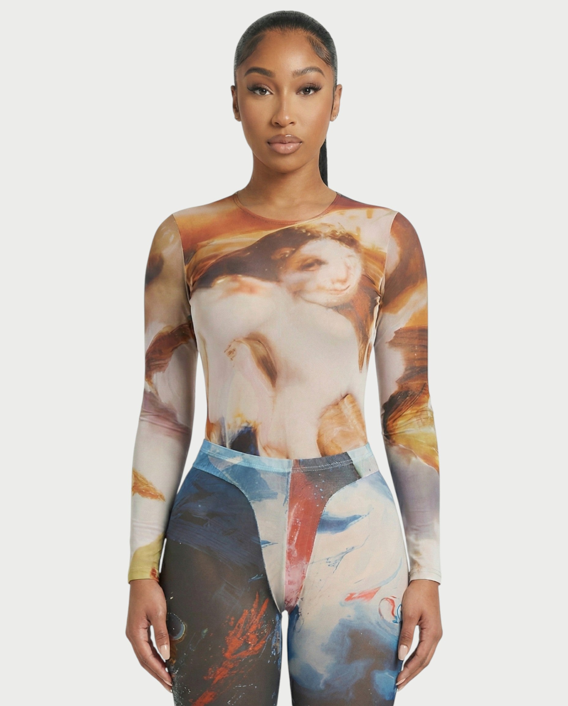 SHELBY Abstract Print Mesh Top & Tights Set
