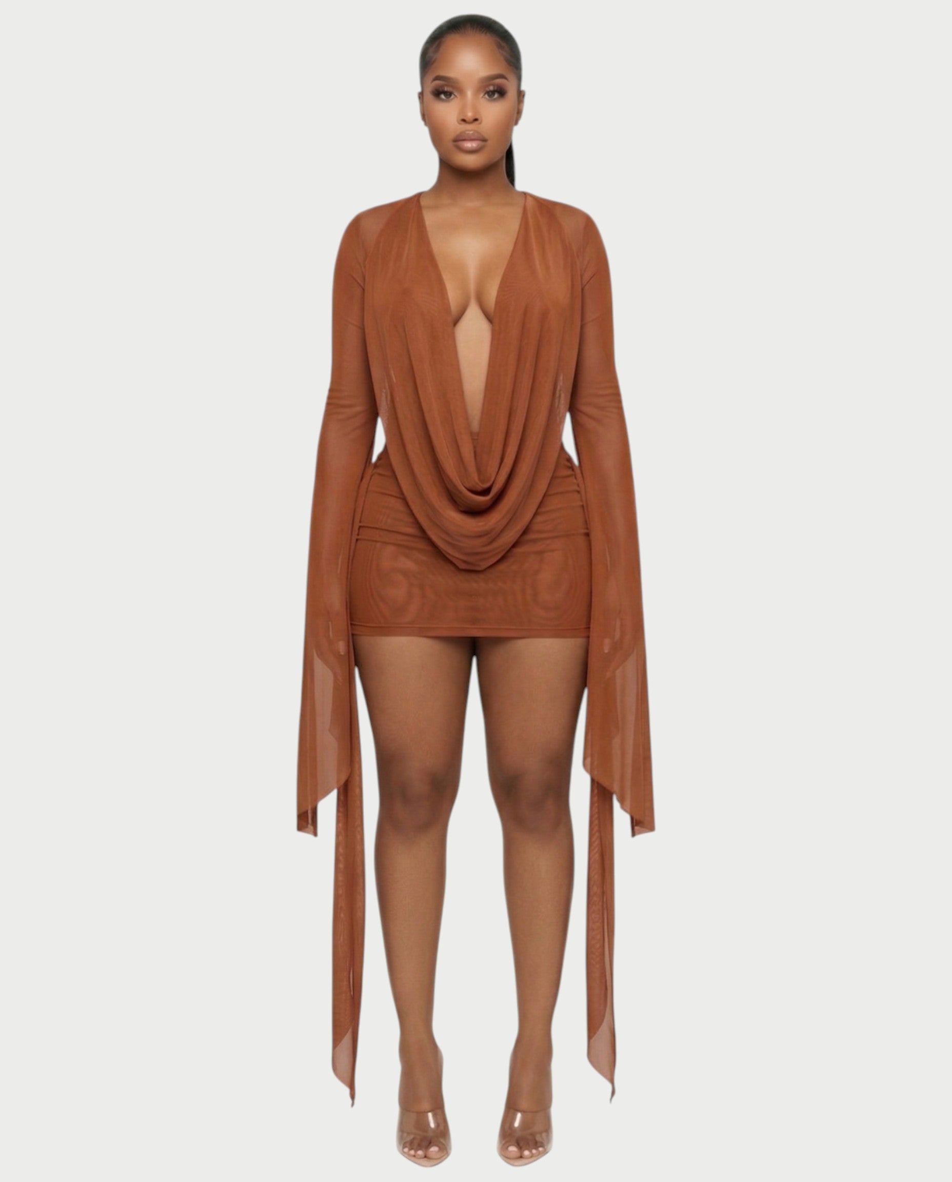 CAROL Cowl Neck Draped Mini Dress