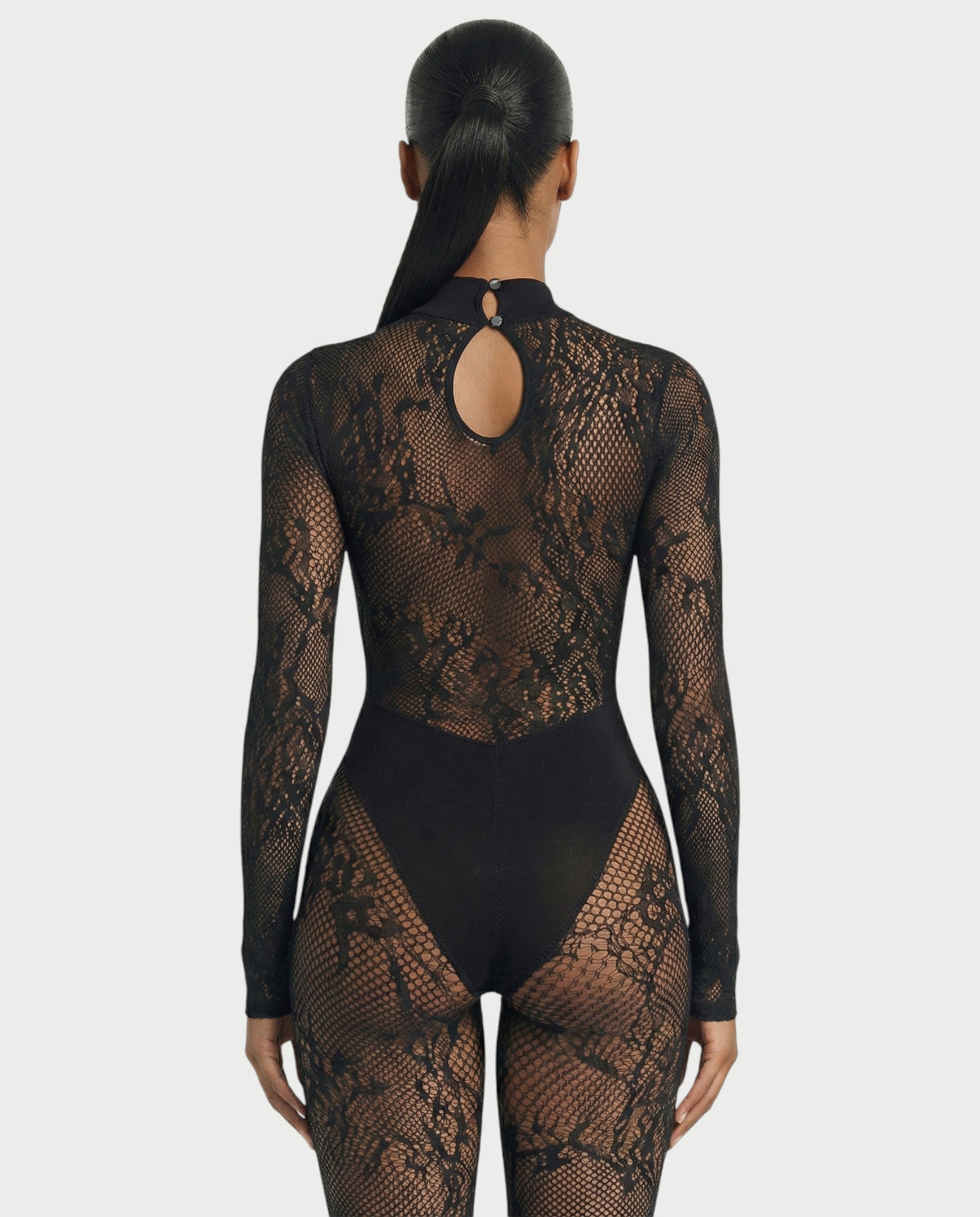 LARYA Sheer Lace Mesh Net Jumpsuit