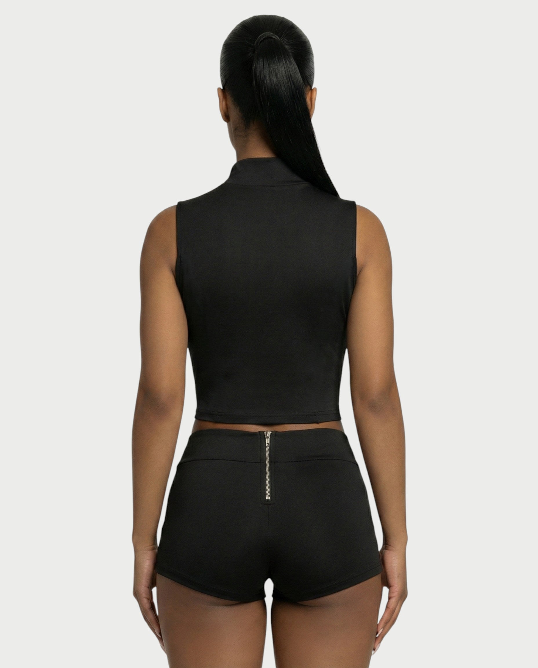 SARIAH Zip Up Cropped Tank Top & Shorts Set