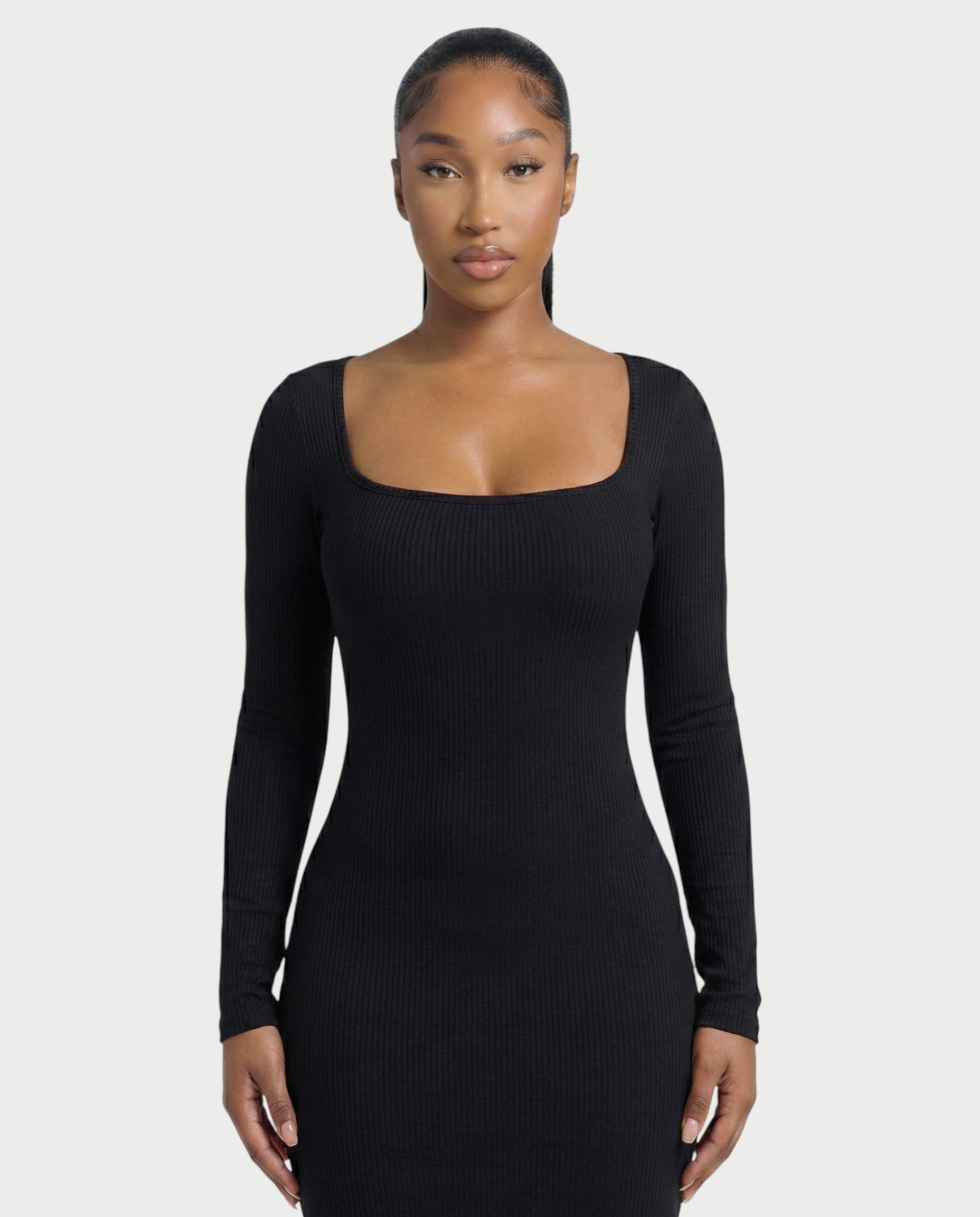Ribbed Square-Neck Maxi Dress