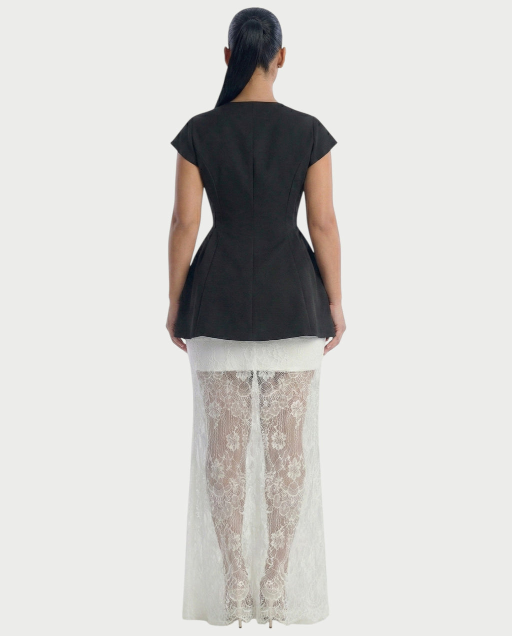 ELVIA Lace Corset Top & Sheer Lace Maxi Skirt Set