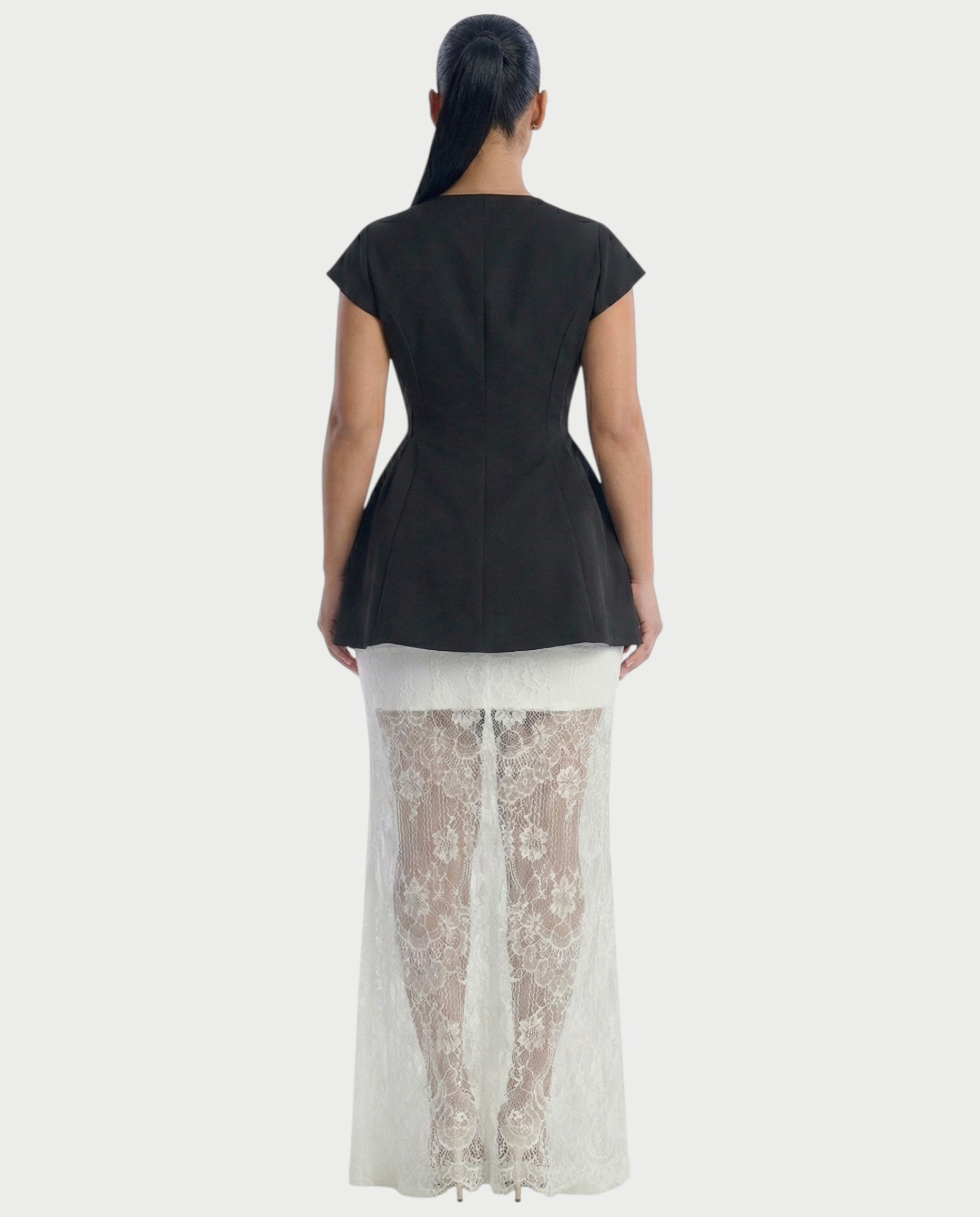 ELVIA Lace Corset Top & Sheer Lace Maxi Skirt Set