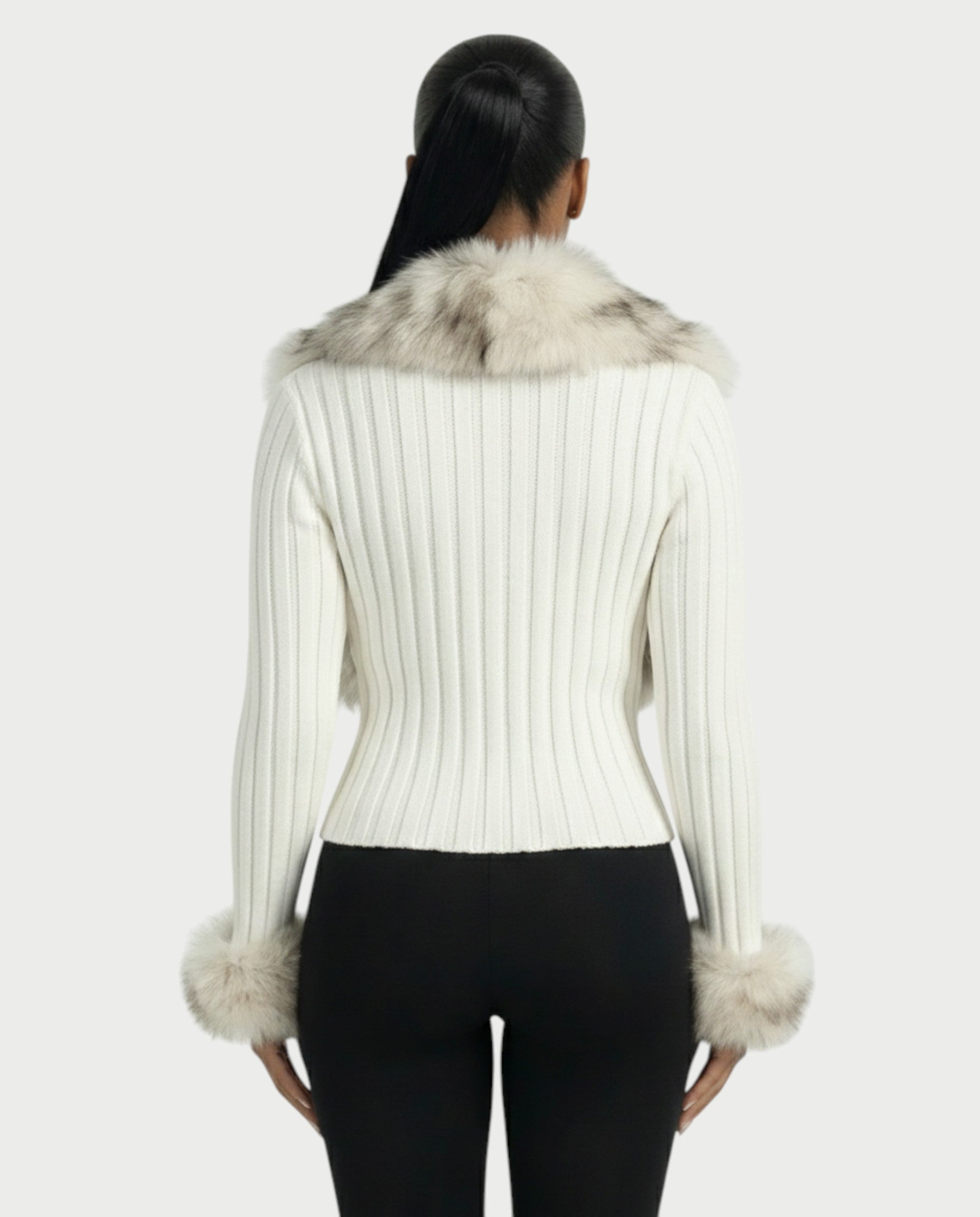 TRINAYA Faux Fur Trim Ribbed Knit Jumper