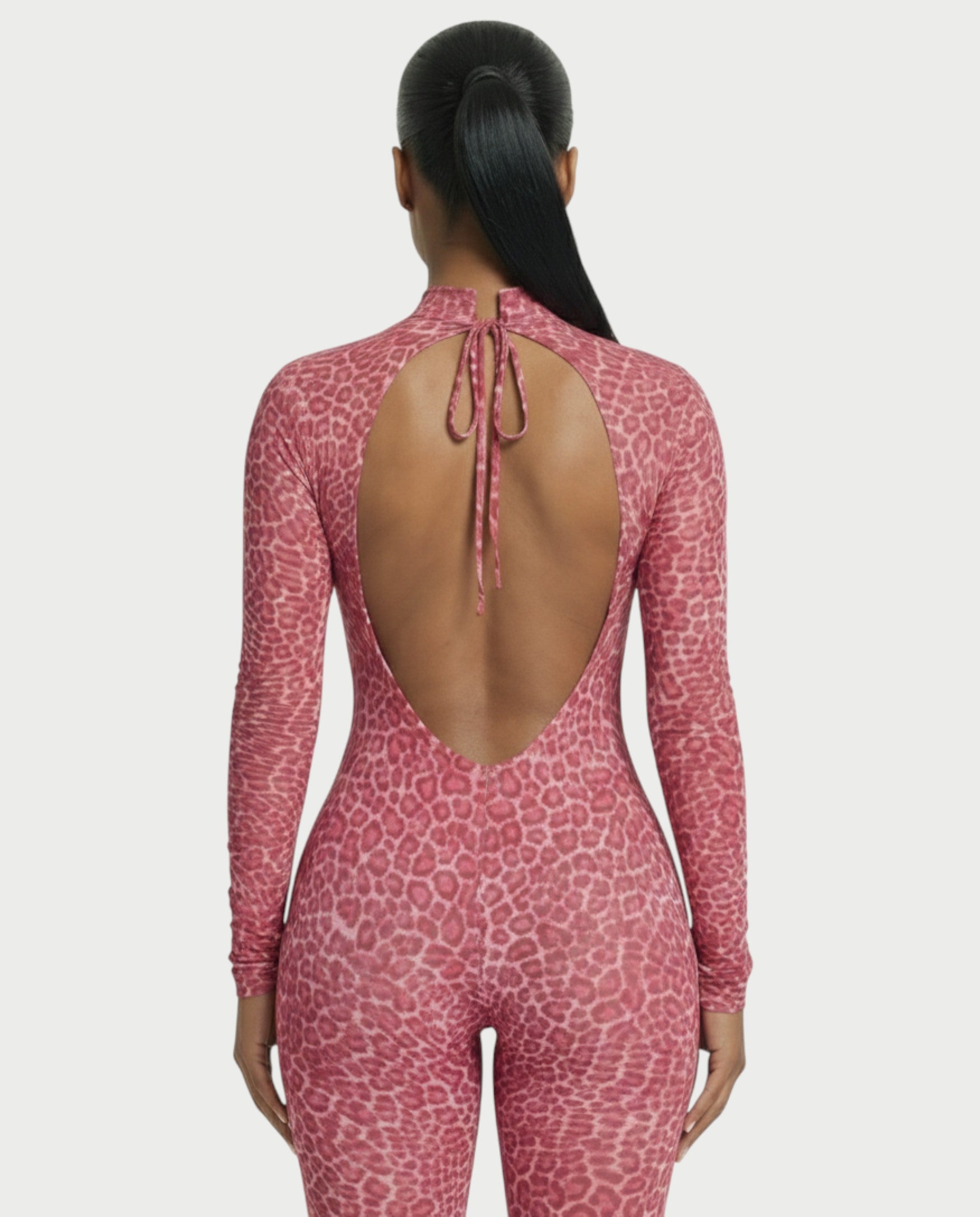 KHIONE Leopard Print Mock Neck Jumpsuit