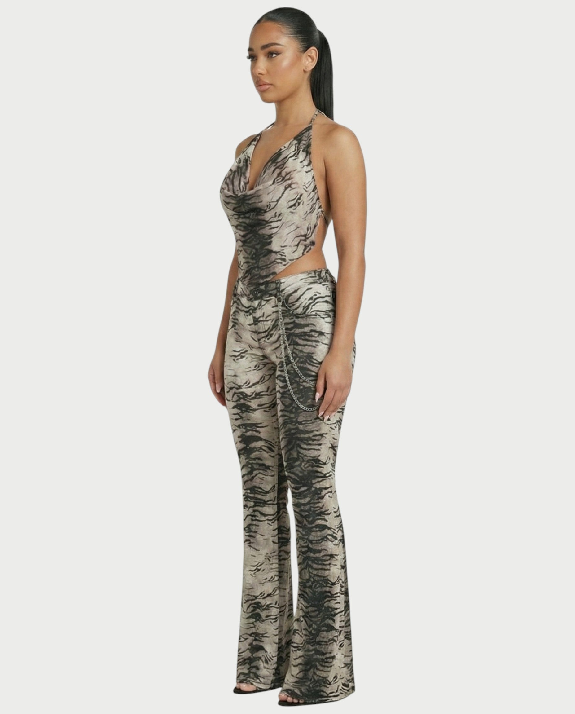 VEXA Zebra Print Top and Denim Jeans Set