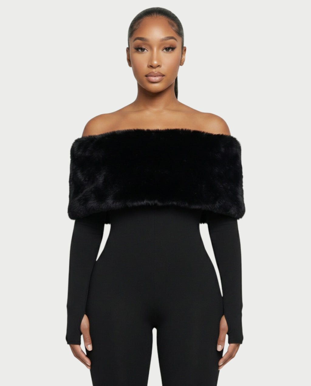 NENYA Off-Shoulder Faux-Fur Jumpsuit
