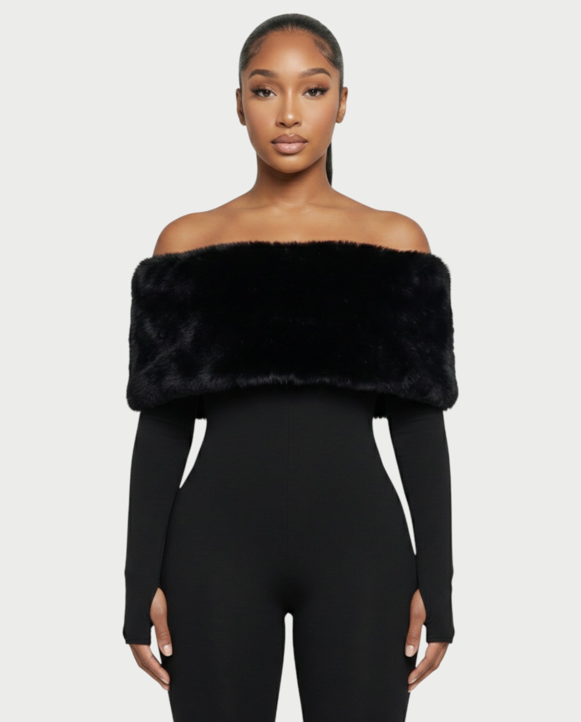 NENYA Off-Shoulder Faux-Fur Jumpsuit
