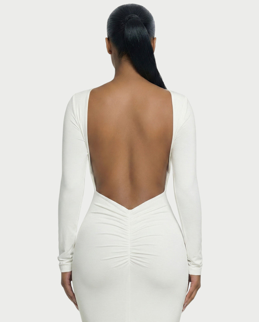 RENNA Draped Front Knot Backless Maxi Dress