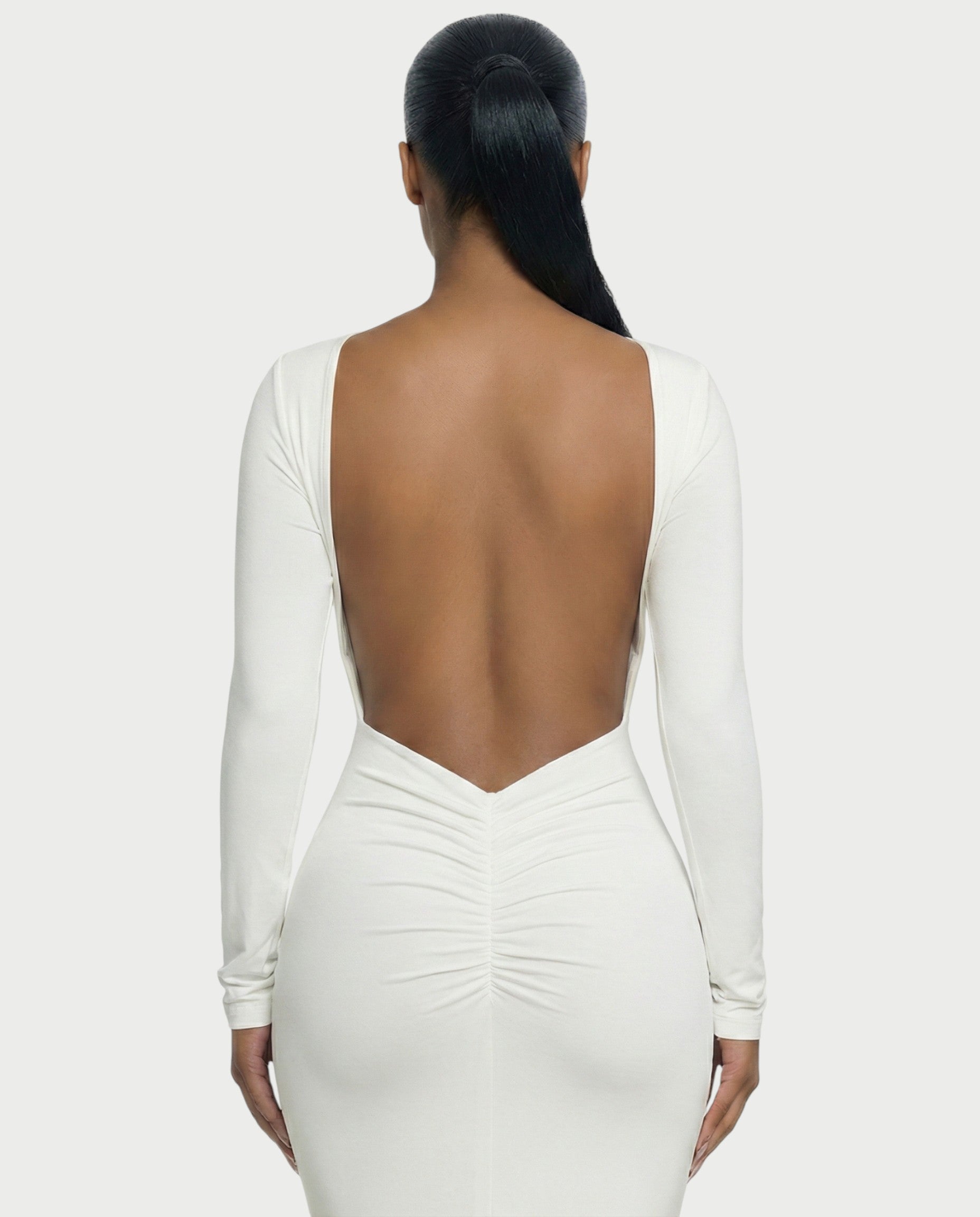 RENNA Draped Front Knot Backless Maxi Dress