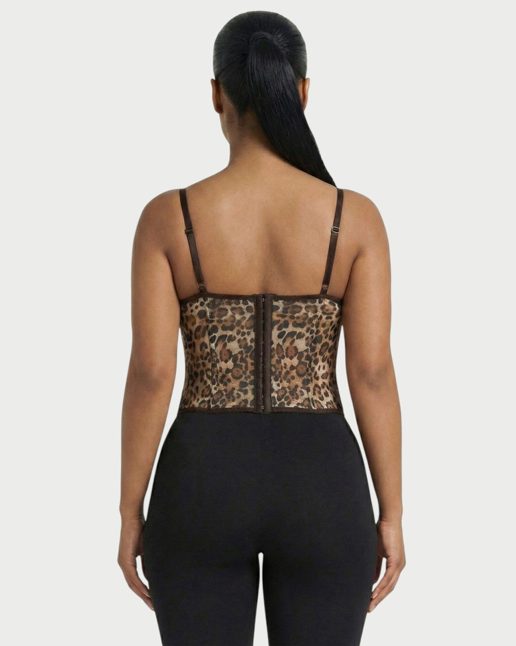 DRISELLE Lace Trim Leopard Corset Top