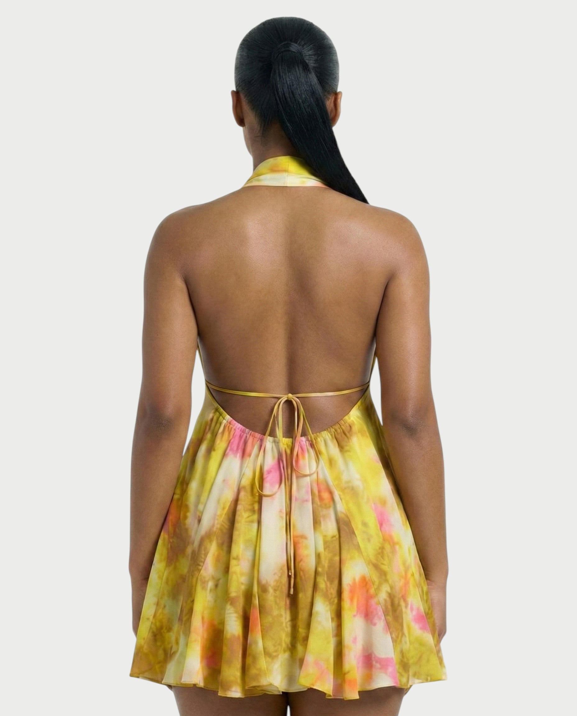 INKY Tie-dye Backless Halter Mini Dress