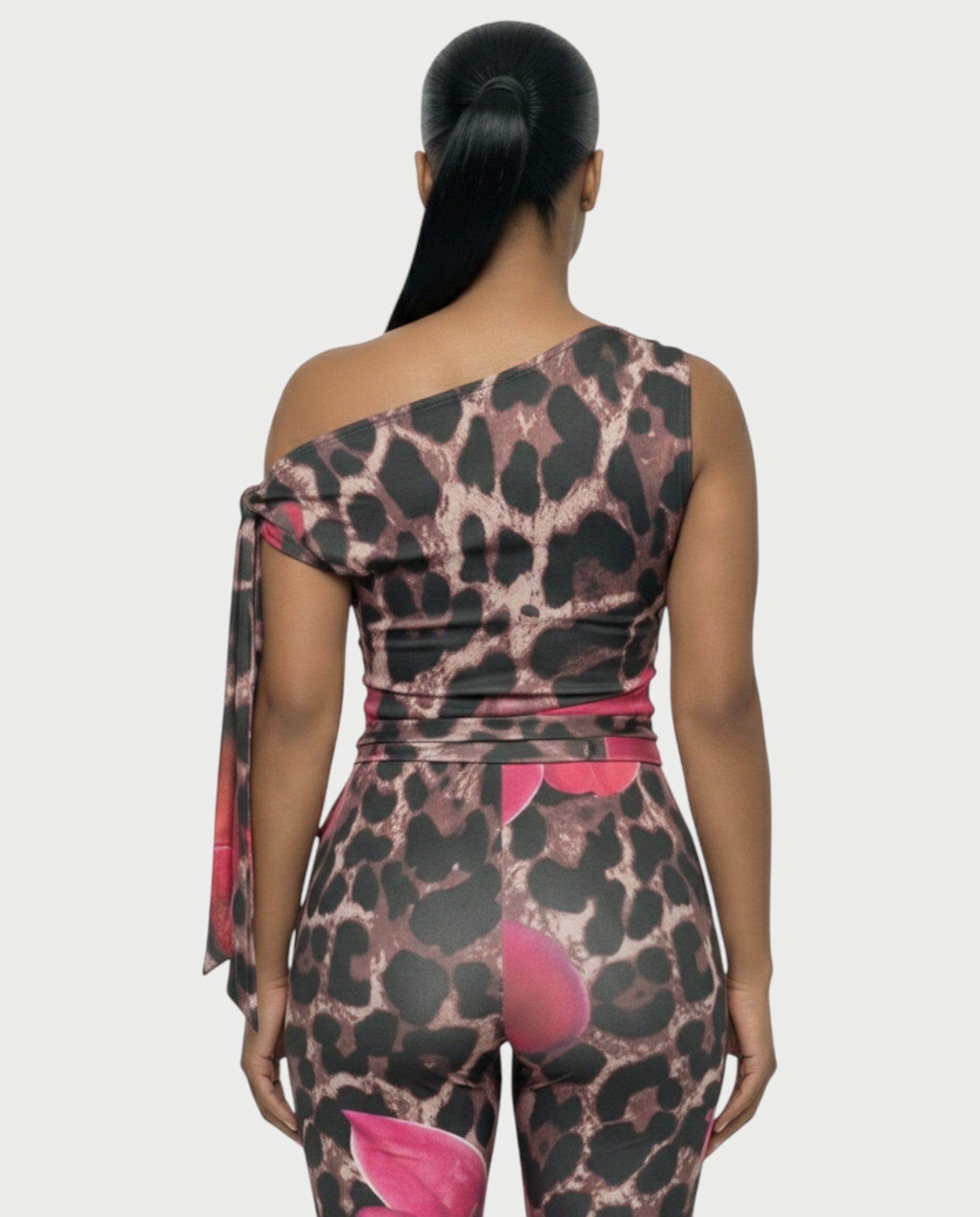 LUJILLE One-Shoulder Floral Leopard Jumpsuit