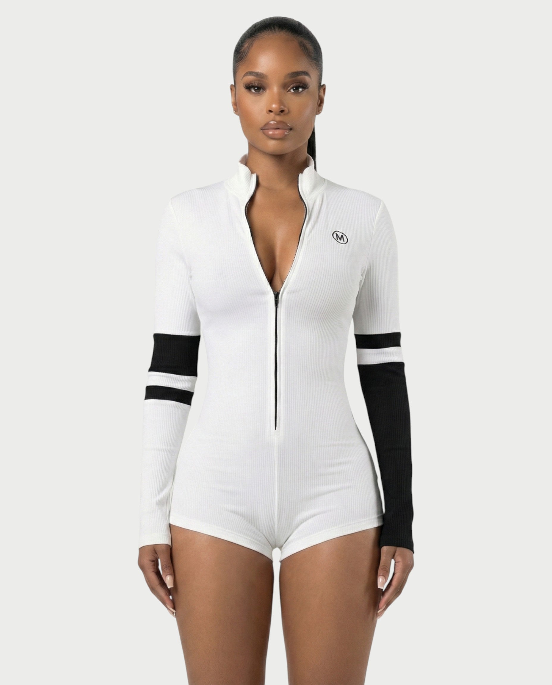 NICOLE Knitted High Collar Zipper Tight Romper