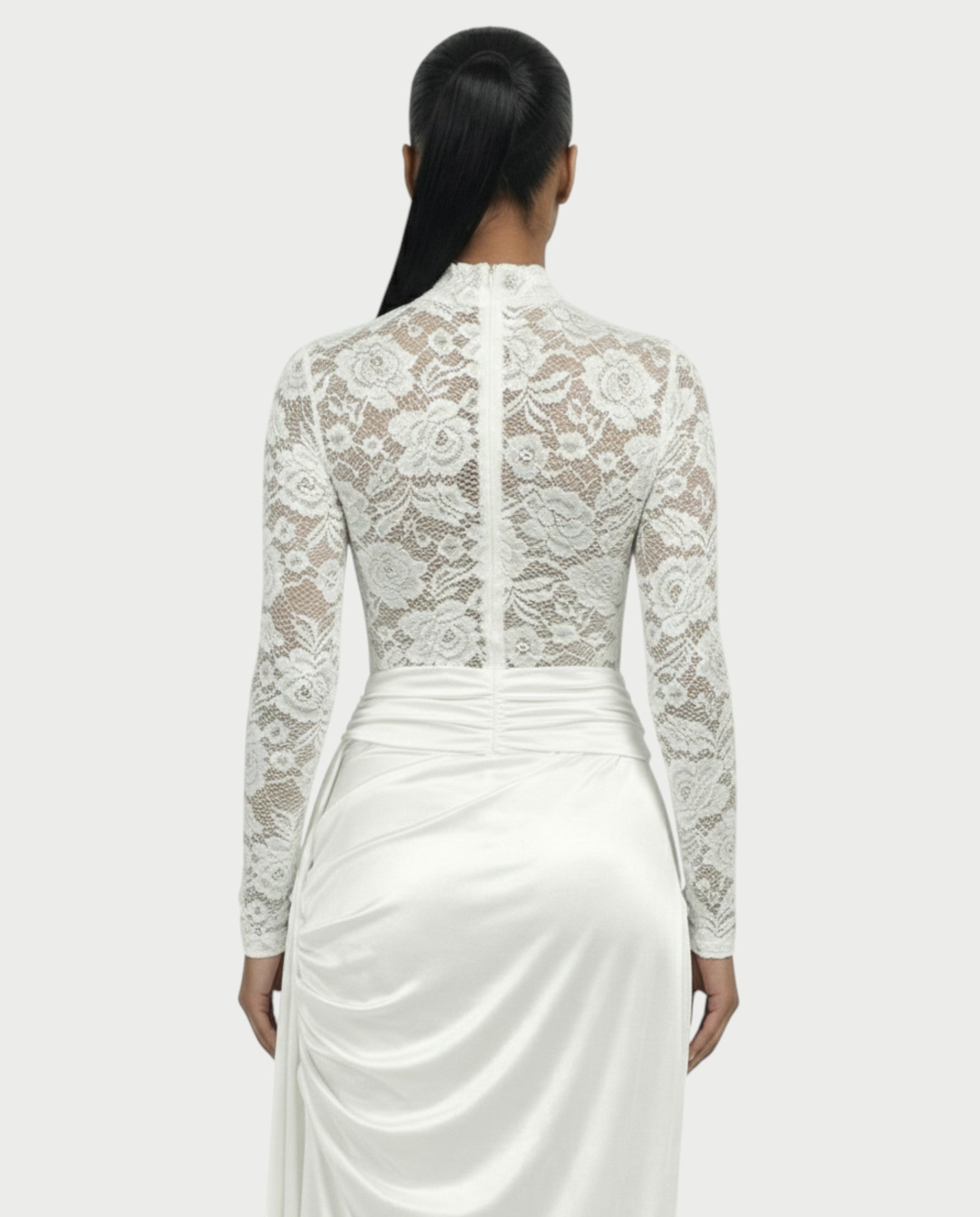 EVASYN Sheer Lace Jumpsuit & Wrap Skirt Set