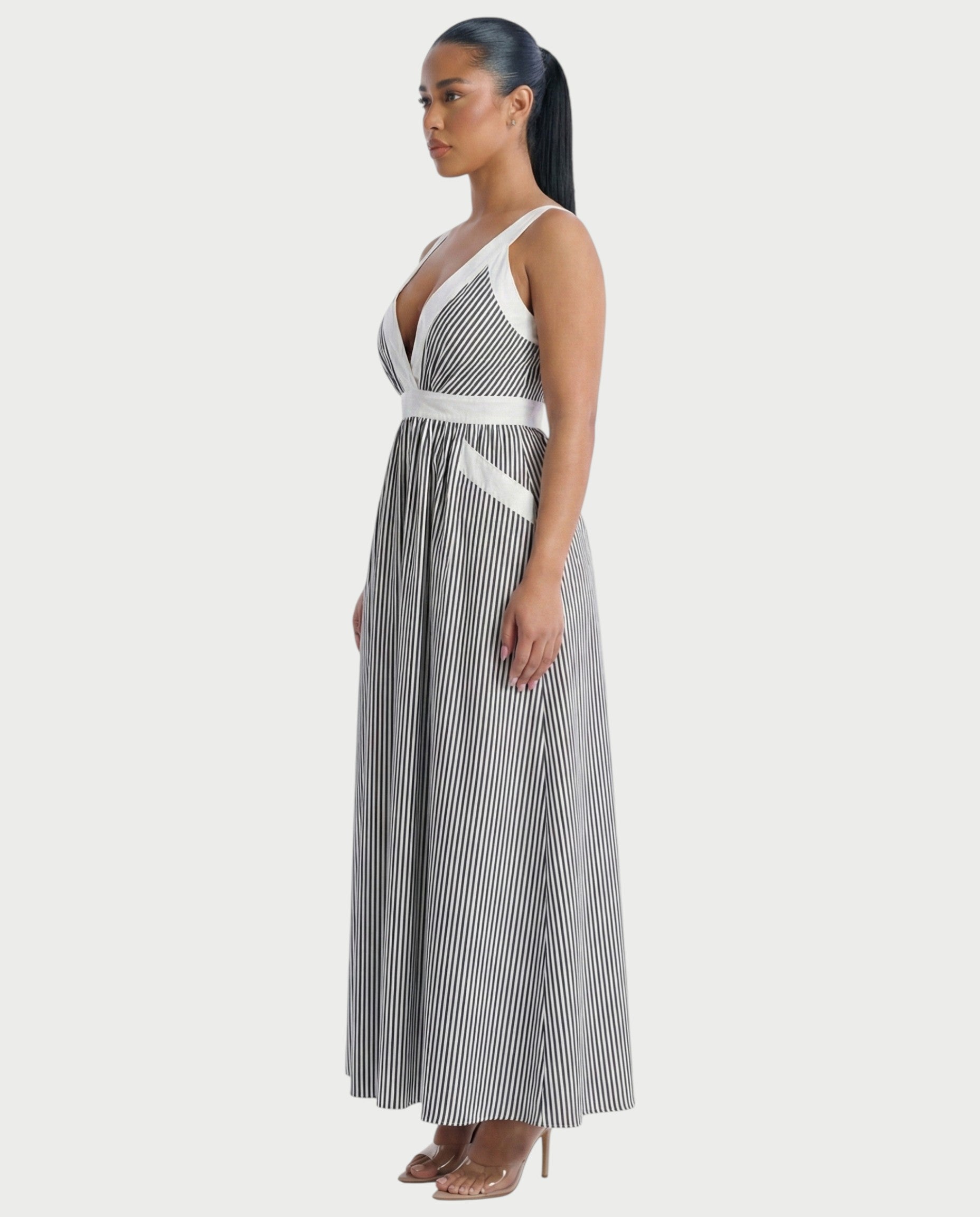 TALYA Striped deep V-neck Maxi Dress